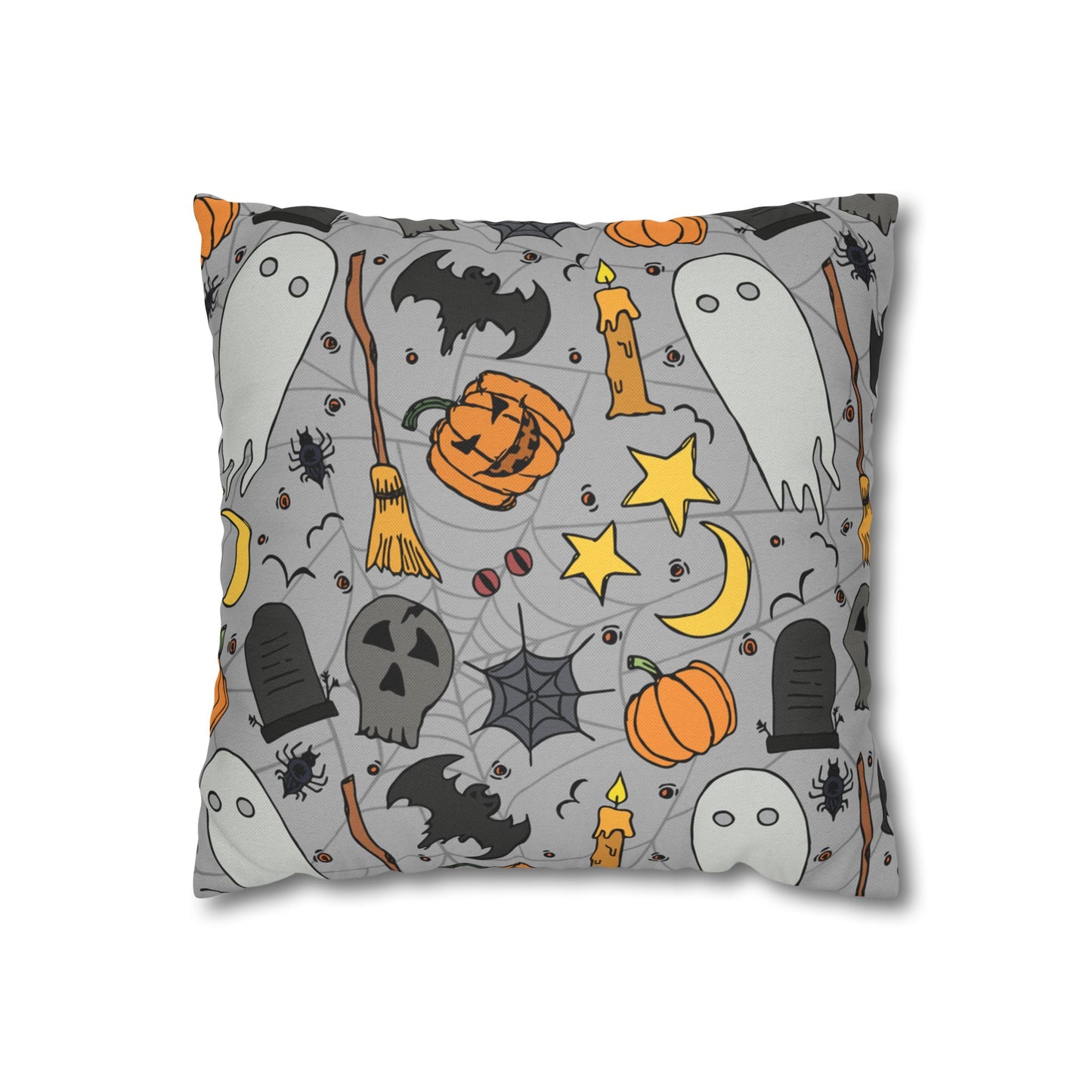 Halloween Fun Printed Square Pillow Cover (no insert) - Multiple Sizes (14"x14", 16"x16", 18"x18", 20"x20"), Includes insert and zipper closure - Halloween Ghosts Decorative Pillowcase, Spooky Home Decor, Halloween Accent Throw Pillowcase