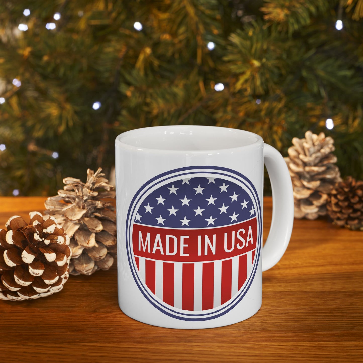 Made in USA Mug - 11 oz. & 15 oz. size options - Patriotic Ceramic Mug, Independence Day Gift, American Flag Coffee Cup, USA Drinkware