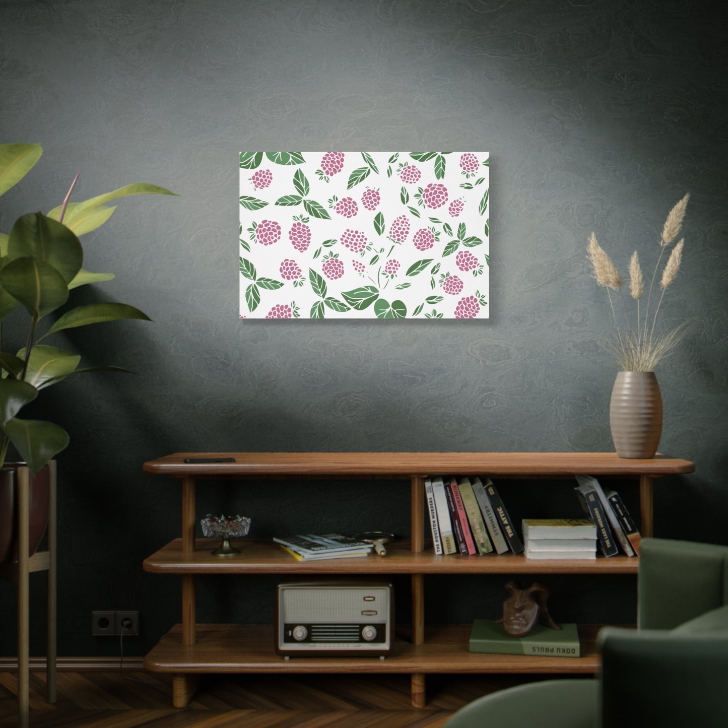 Pink Berry Canvas Wall Art Print - Multiple Sizing Options - Pink & White Art Canvas, Raspberry Print Decor, Gift for her