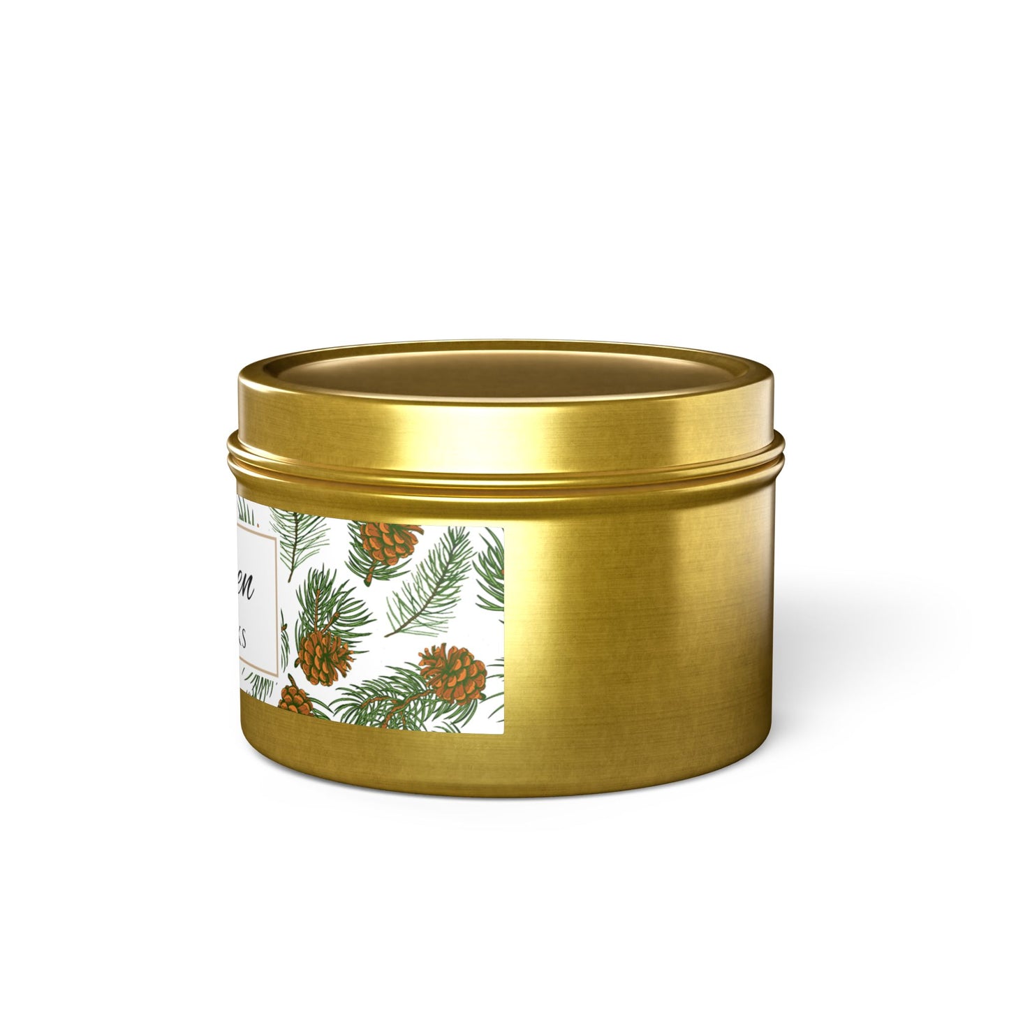 Evergreen Scented Coconut Soy Wax Candle, 4 oz. Gold Tin Jar with Lid - Winter Home Decor, Seasonal Candles for Holiday Celebrations, Christmas Candle