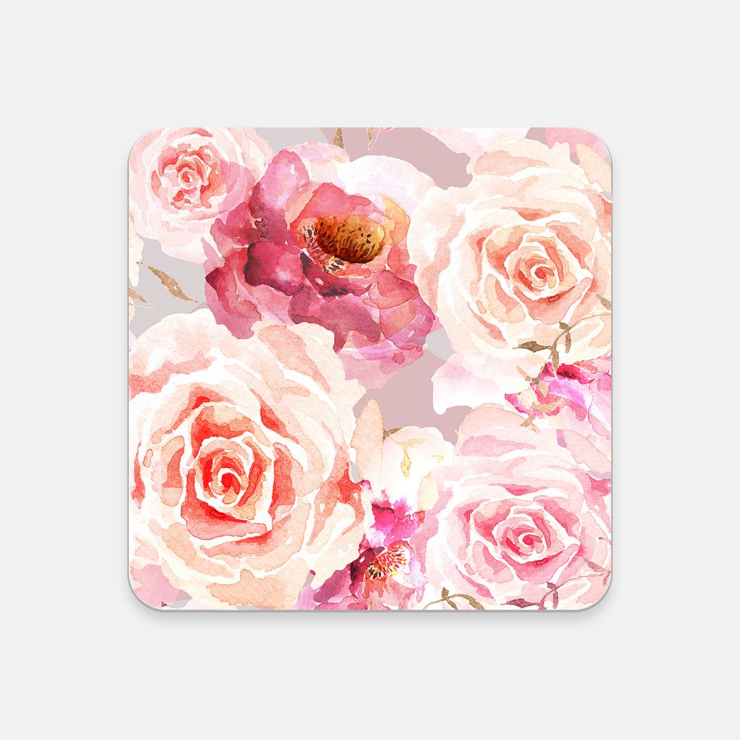Bohemian Rose - Square Hardboard Coaster, Cork Backed - 3.75" x 3.75" - Priced per coaster
