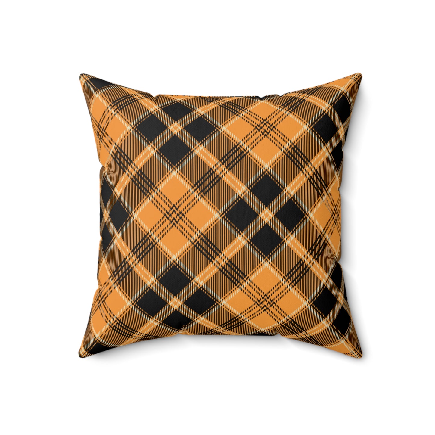 Halloween Plaid Square Pillow (includes insert) Multiple Sizes (14"x14", 16"x16", 18"x18", 20"x20") - Halloween Home Decor, Autumn Fall Pillow Accent, Halloween Spun Polyester Square Pillow, Orange & Black Plaid Pillow