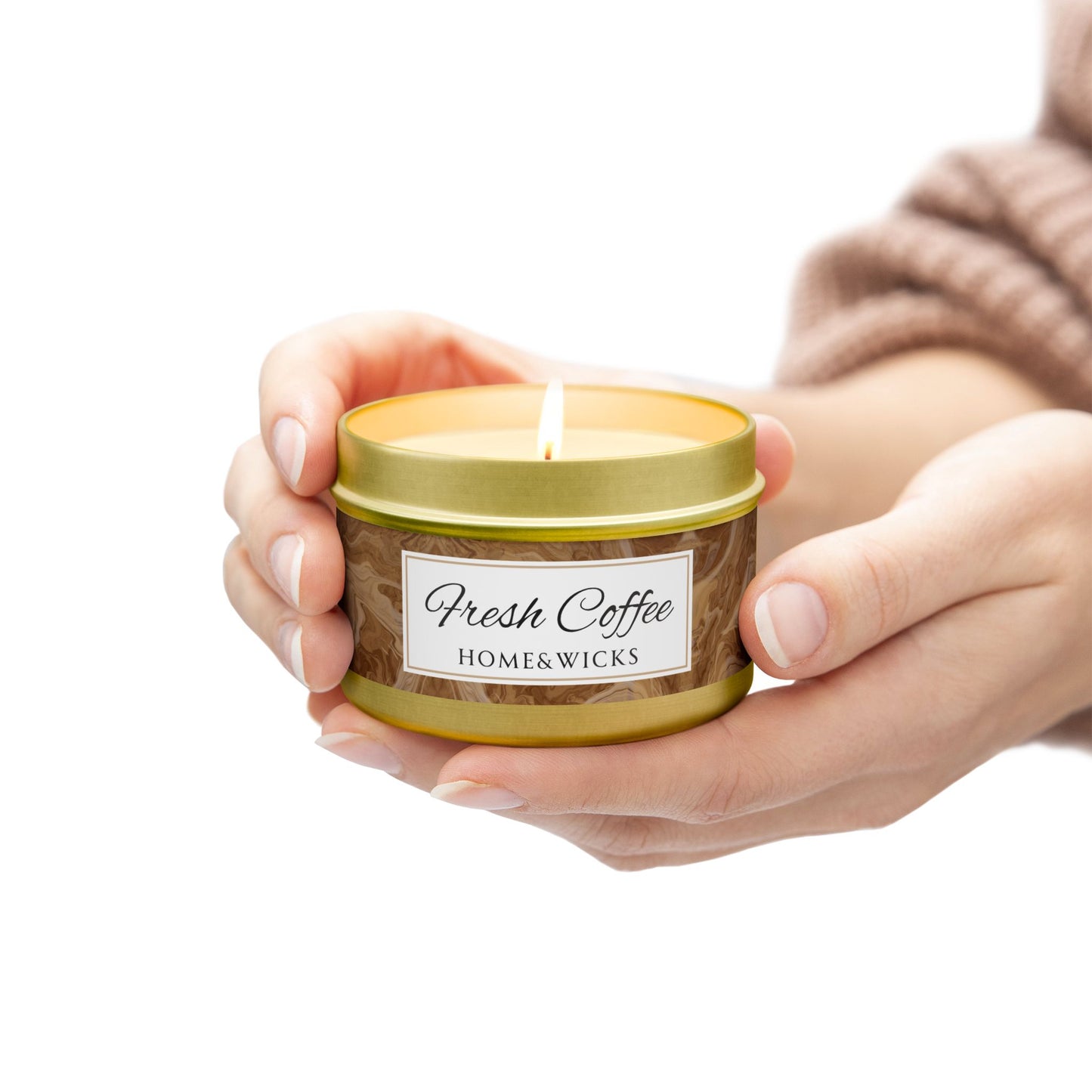 Fresh Coffee Scented Coconut Soy Wax Candle, 4 oz. Gold Tin Jar with Lid - Coffee Lover Candle Gift & Decor, Garamond, Aromatherapy Gift, Relaxing Coffee Candle