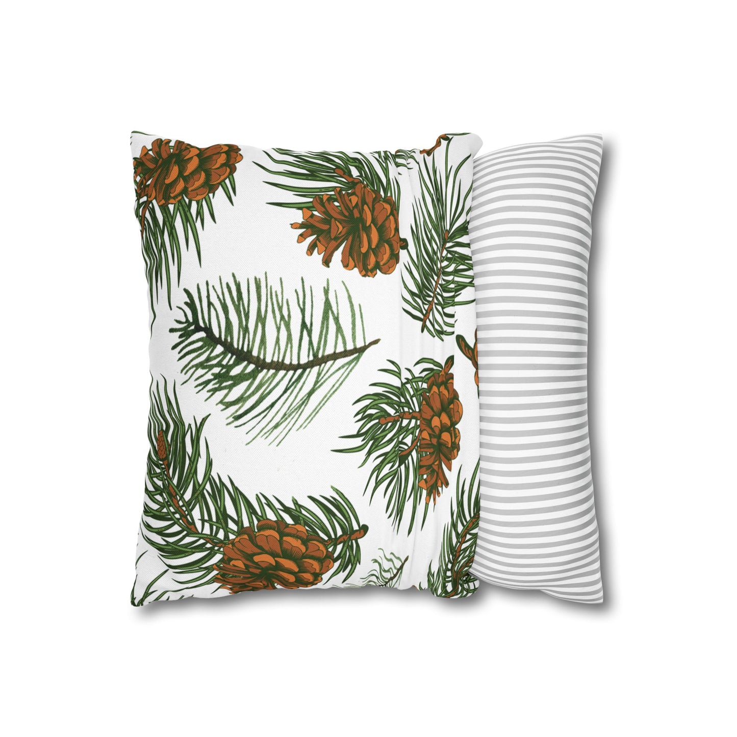 Needles & Cones Printed Square Pillow Cover (no insert) - Multiple Sizes (14"x14", 16"x16", 18"x18", 20"x20"), Includes zipper closure