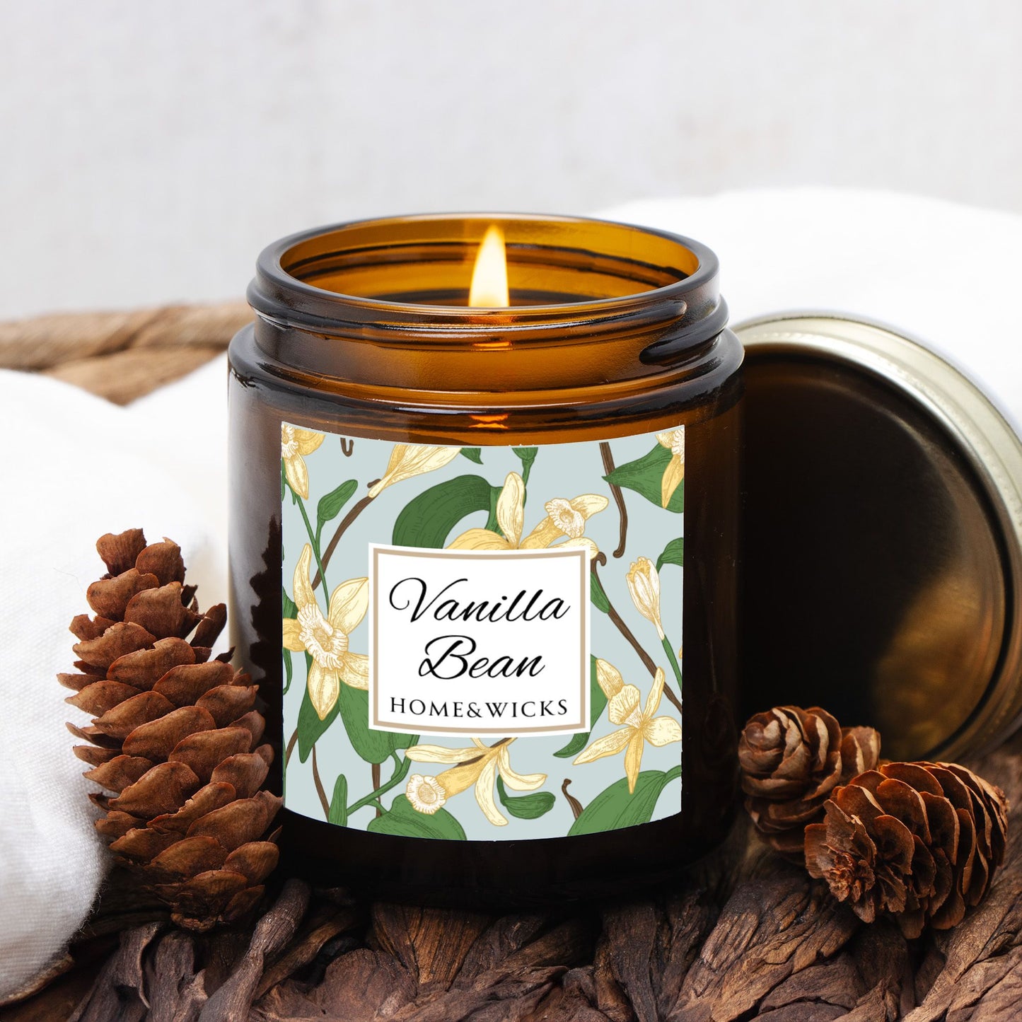 Vanilla Bean Coconut Apricot Wax Candle, 4 oz Amber Jar, Gold Lid - Relaxing Scent, Gift for Her, Vanilla Aromatherapy, Natural Coconut Wax