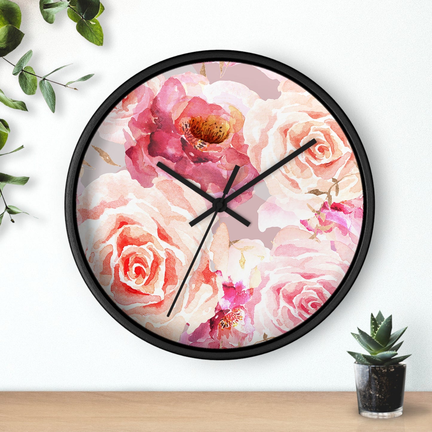 Bohemian Rose Wall Clock - Select from Black, White or Natural Wood Color