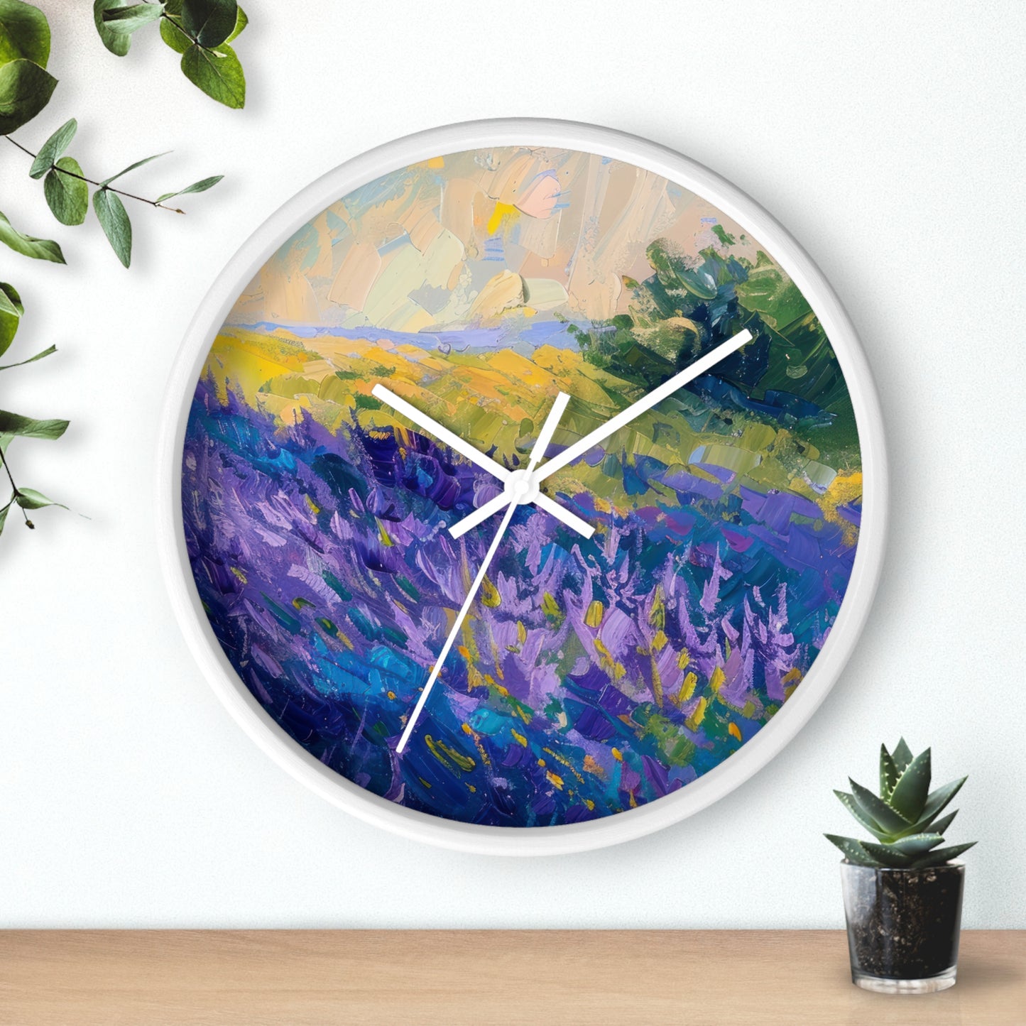 Lavender Fields Wall Clock - Select from Black, White or Natural Wood Color
