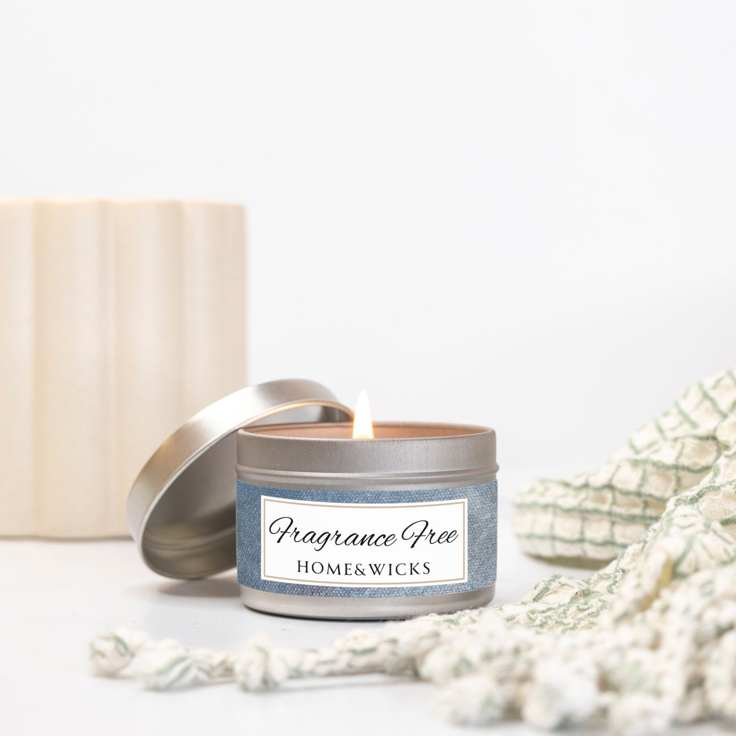 Fragrance Free Coconut Soy Wax Candle, 4 oz. Silver Tin Jar with Lid - Unscented Coconut Soy Wax Candle