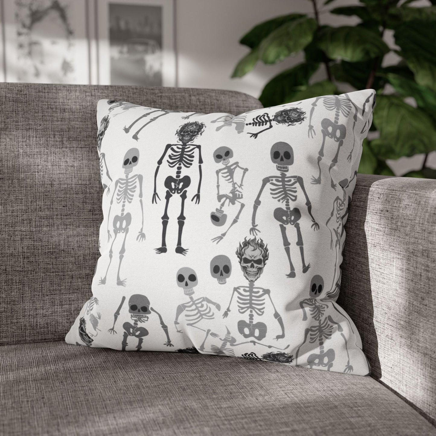Skeletons Pillow Cover (no insert) - Multiple Sizes (14"x14", 16"x16", 18"x18", 20"x20") - Halloween Home Decor, Skeleton Throw Pillow, Halloween Throw Pillow Cover, Spooky Gift Idea, Unique Pillow Cover - Price for 1 pillow cover