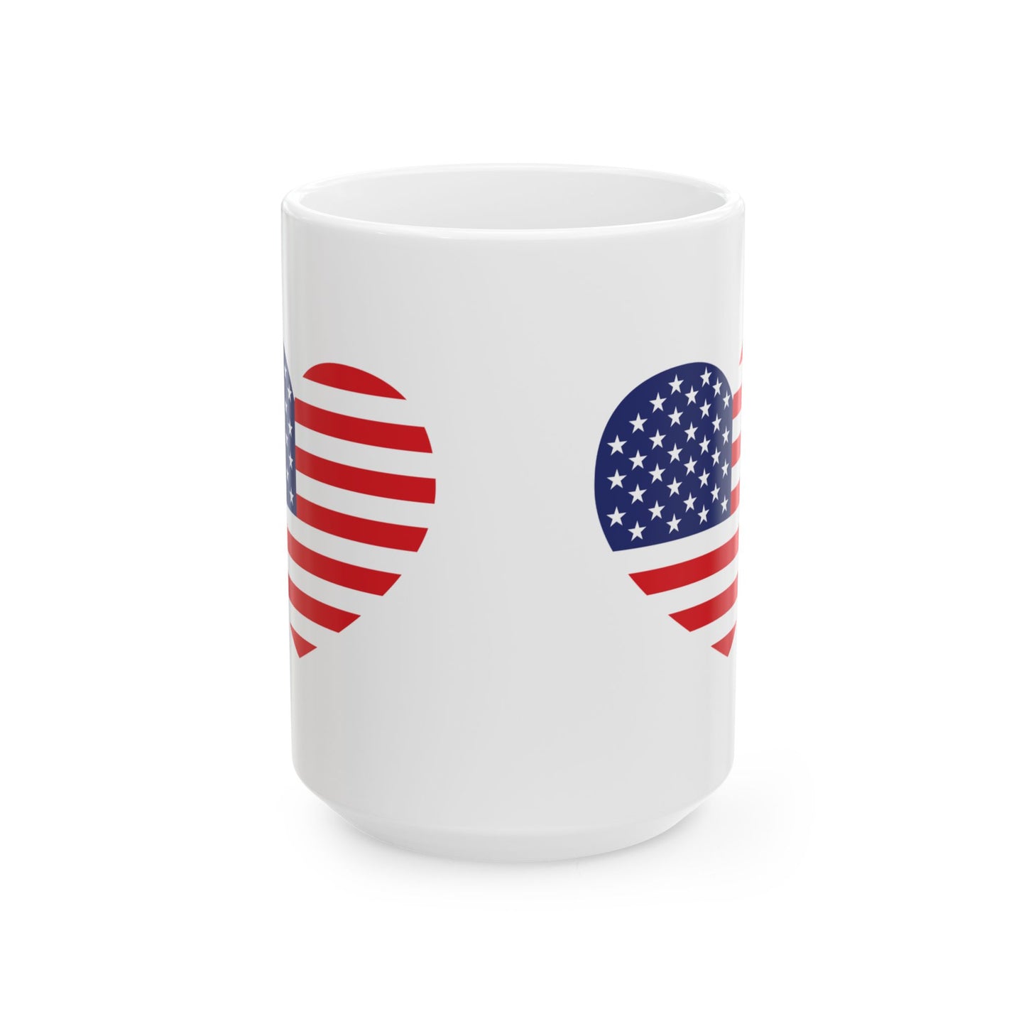 American Flag Heart Mug - 11 oz. & 15 oz. size options - Patriotic Heart Ceramic Mug, Independence Day Gift, Patriotic Coffee Cup, Love USA Drinkware