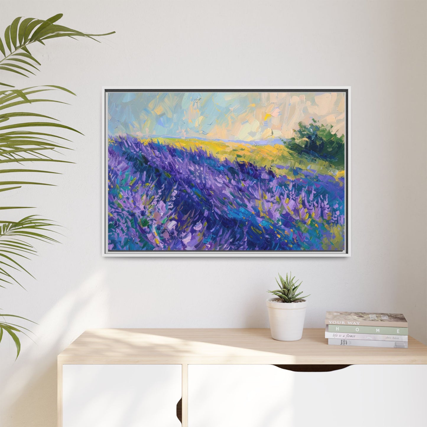 Lavender Fields Framed Matte Canvas Art - Multiple Frame Colors & Size Options