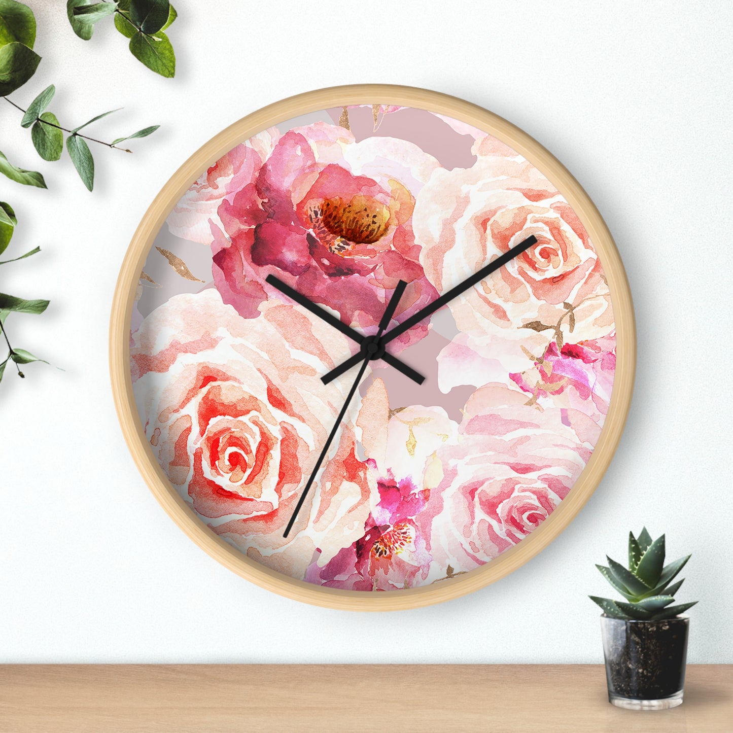 Bohemian Rose Wall Clock - Select from Black, White or Natural Wood Color