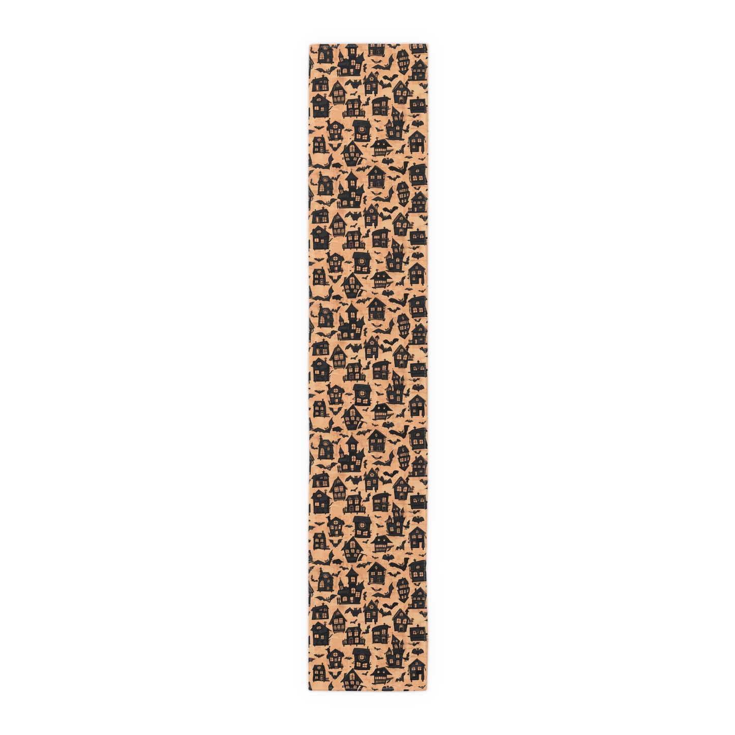 Haunted Houses Halloween Themed Table Runner- 16" x 72" or 16" x 90" Sizes, Spooky Home Decor, Halloween Party Decoration, Halloween Table Runner - Cotton Twill or Polyester material choices