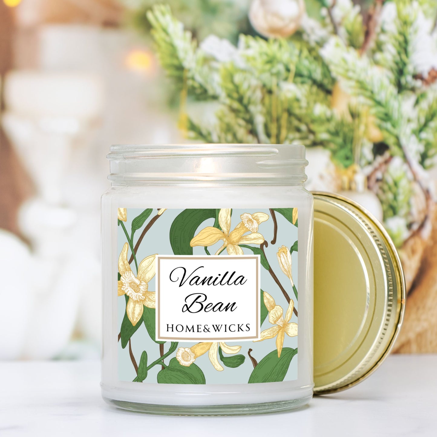 Vanilla Bean Coconut Apricot Wax Candle, 9 oz Amber Jar, Gold Lid - Relaxing Scent, Gift for Her, Vanilla Aromatherapy, Natural Coconut Wax