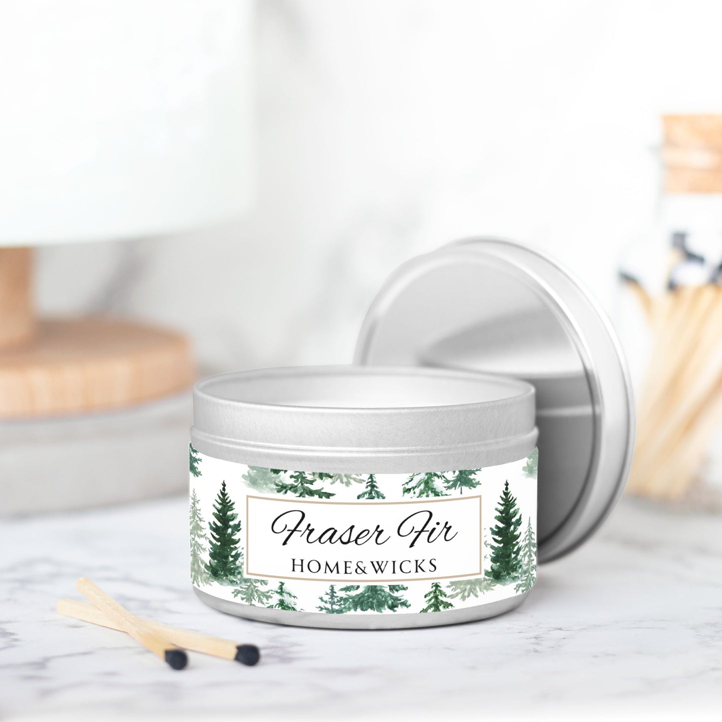 Fraser Fir Coconut Soy Wax Candle, 8 oz. Silver Tin Jar with Lid - Christmas Candle, Holiday Decor, Winter Candle