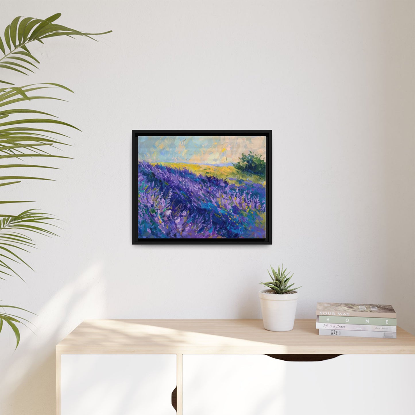 Lavender Fields Framed Matte Canvas Art - Multiple Frame Colors & Size Options