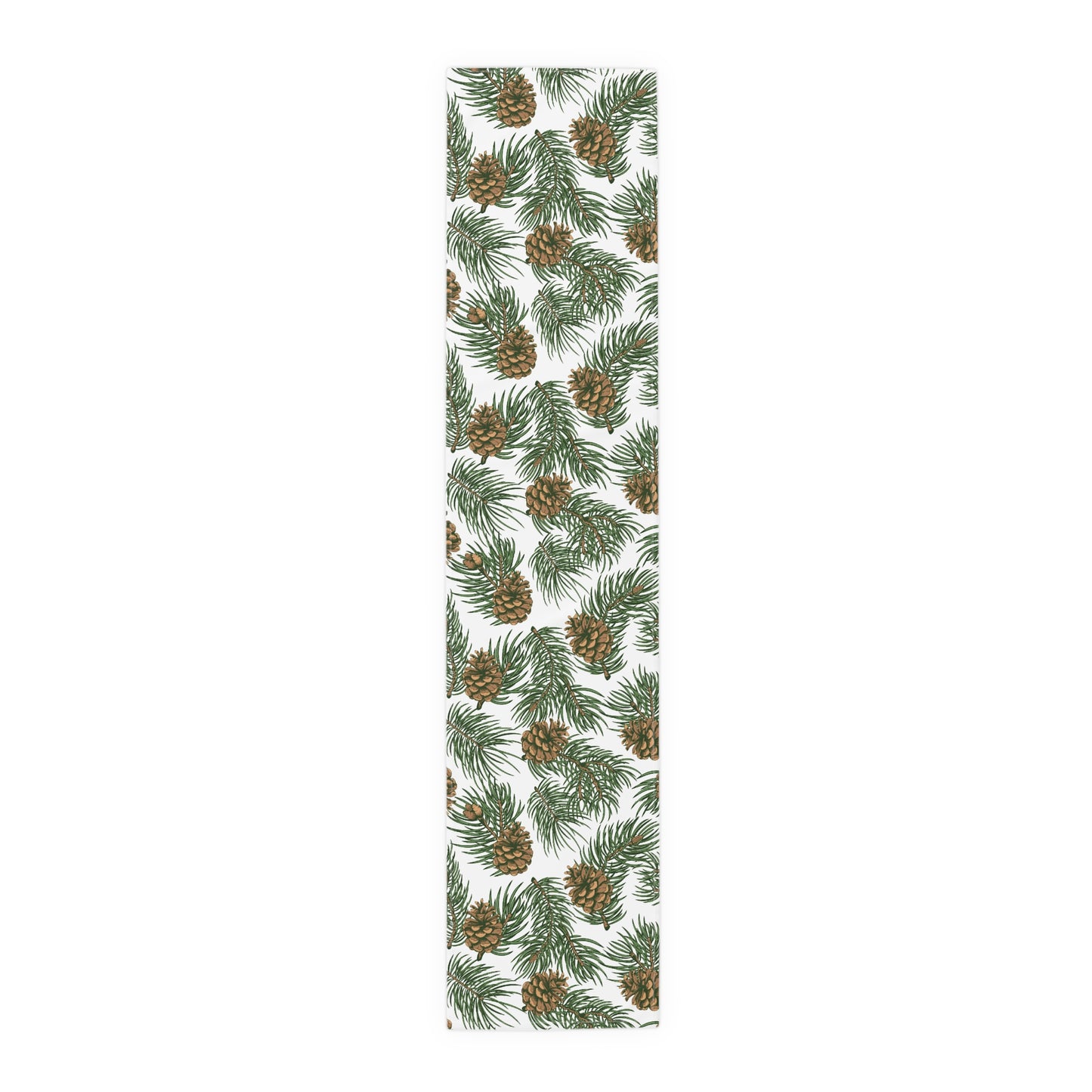 Needles & Cones Table Runner - 16" x 72" or 16" x 90" Size Options - Christmas Table Runner, Winter Table Decor, Holiday Table Runner - Cotton Twill or Polyester choices