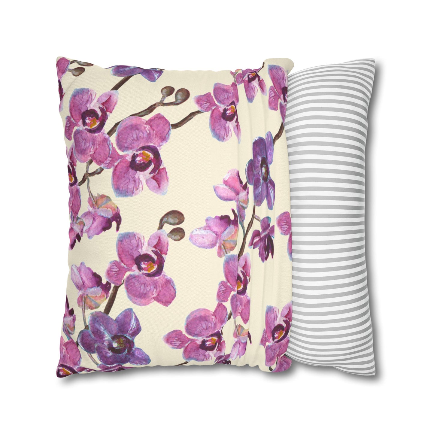 Vanilla Orchid Printed Square Pillow Cover (no insert) - Multiple Sizes (14"x14", 16"x16", 18"x18", 20"x20"), Includes zipper closure