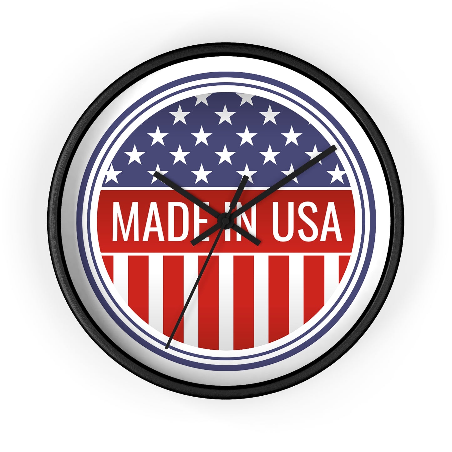 Made in USA Wall Clock - Select from Black, White or Natural Wood Frame Color - Patriotic Wall Clock - Made in USA Design, Home Decor, Americana Gift, Unique Wall Art, Independence Day Decoration