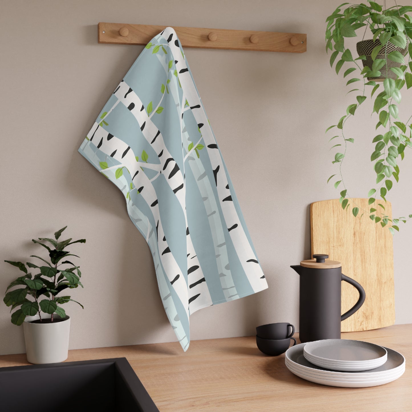 White Birch Printed Tea Towels - 100% Cotton Twill, 18" x 30"