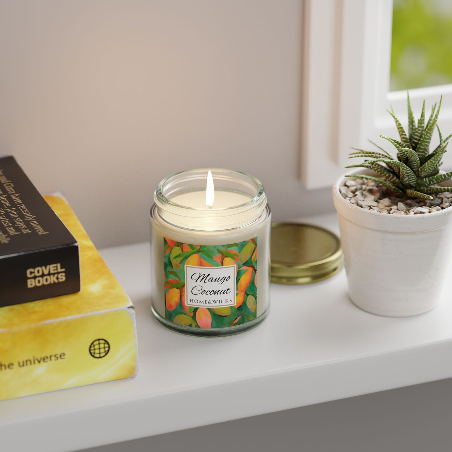 Mango Coconut Scented Coconut Apricot Wax Candle, 4 oz. Clear Jar with Gold Lid - Fruity Candle, Gift for Her, Tropical Candle