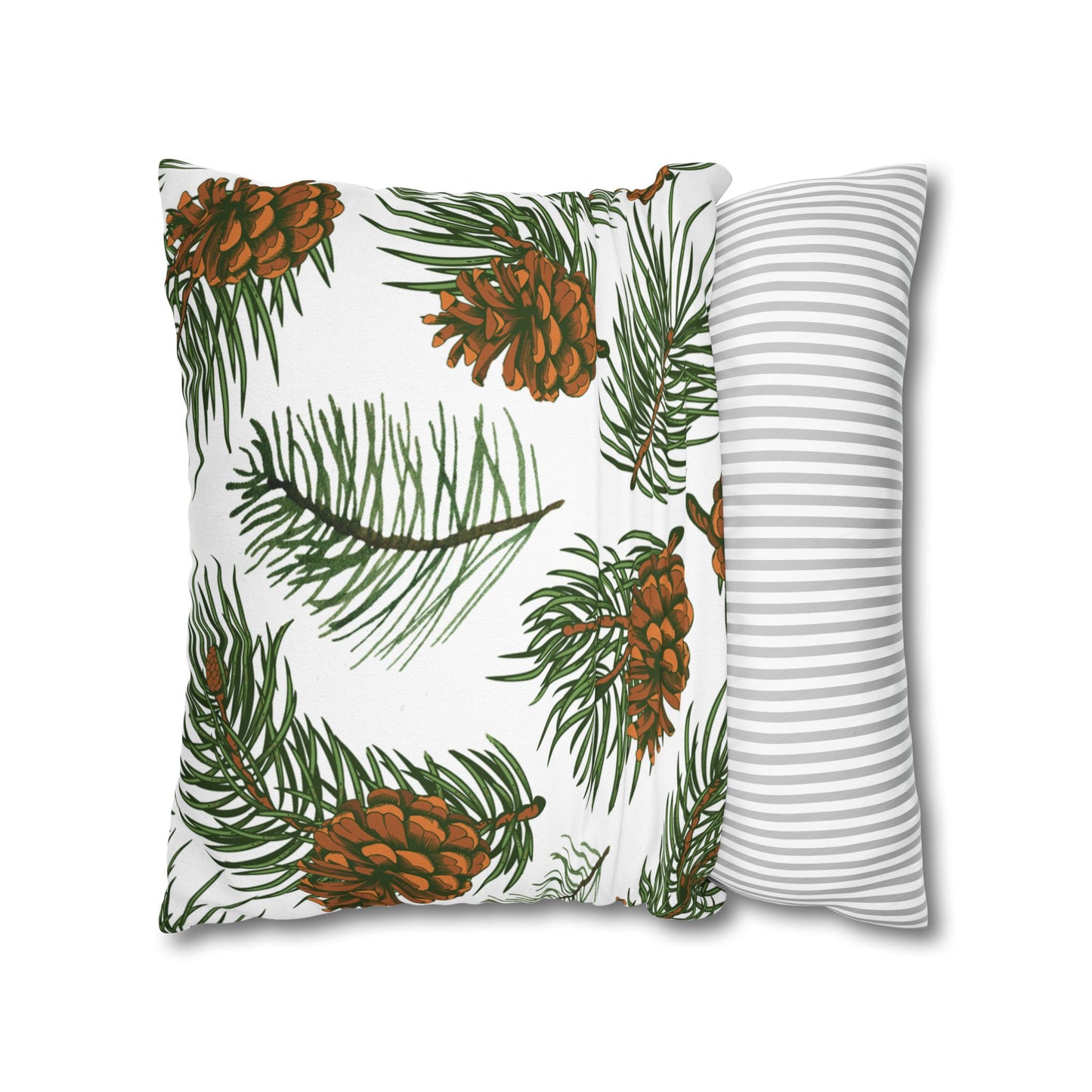 Needles & Cones Printed Square Pillow Cover (no insert) - Multiple Sizes (14"x14", 16"x16", 18"x18", 20"x20"), Includes zipper closure