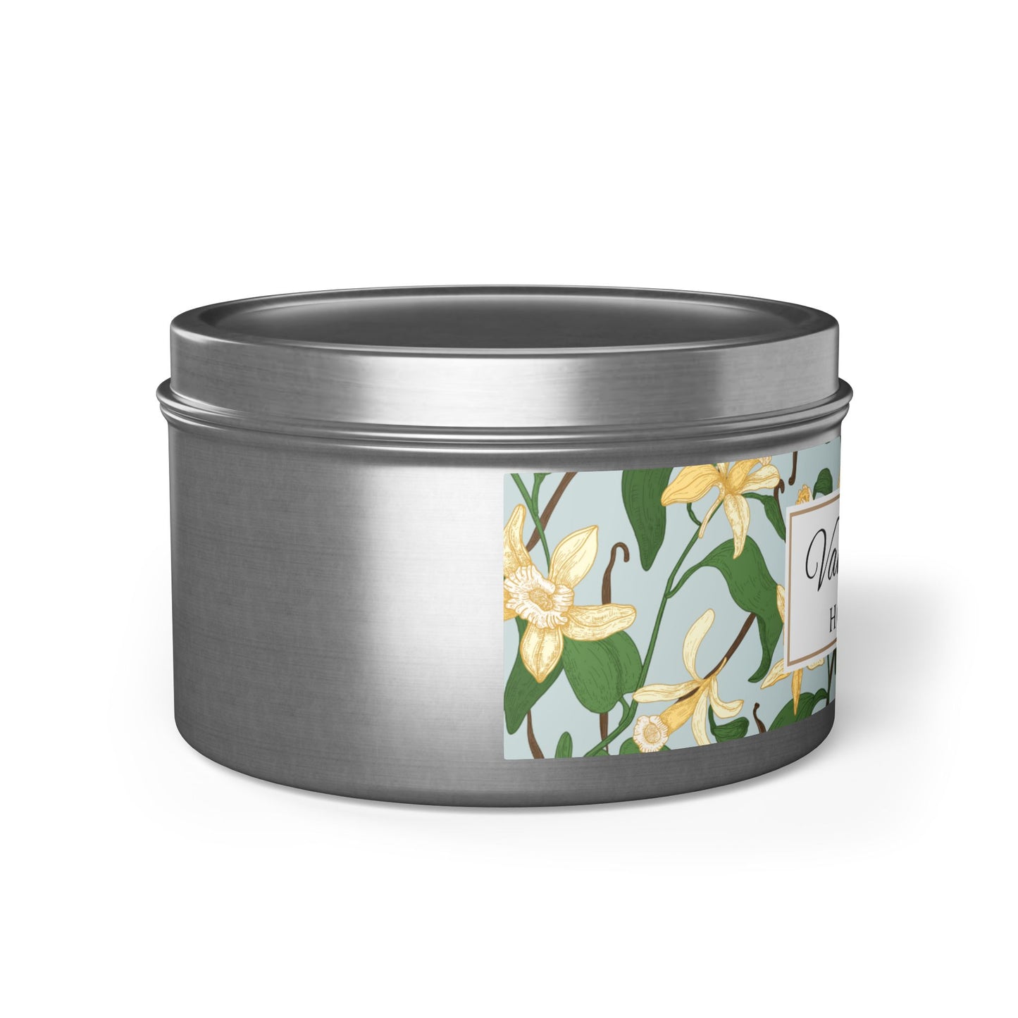 Vanilla Bean Scented Coconut Soy Wax Candle, 8 oz. Silver Tin Jar with Lid - Relaxing Vanilla Candle, Gift for Her, Vanilla Aromatherapy