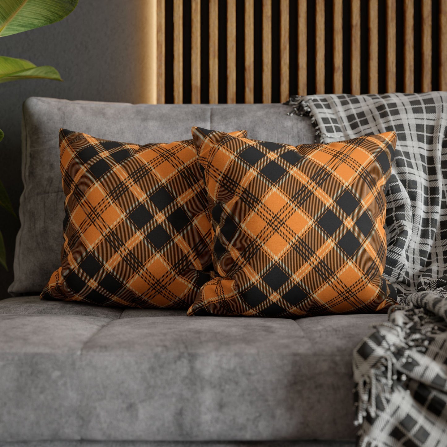 Halloween Plaid Pillow Cover (no insert) - Multiple Sizes (14"x14", 16"x16", 18"x18", 20"x20") Autumn Fall Plaid Pillowcase, Halloween Home Decor, Seasonal Cushion Cover, Perfect for Thanksgiving and Fall Decor, Home Gift for Halloween