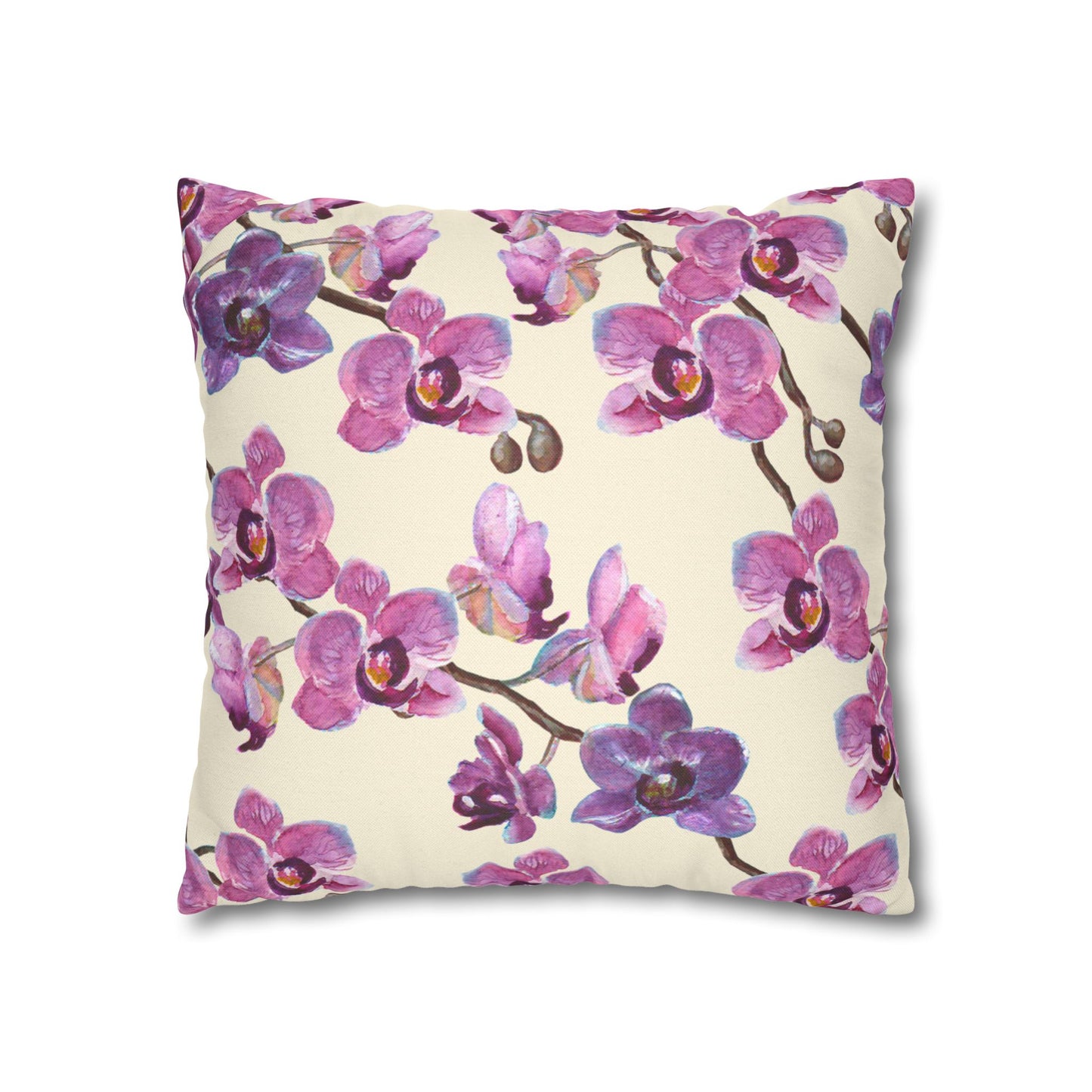 Vanilla Orchid Printed Square Pillow Cover (no insert) - Multiple Sizes (14"x14", 16"x16", 18"x18", 20"x20"), Includes zipper closure