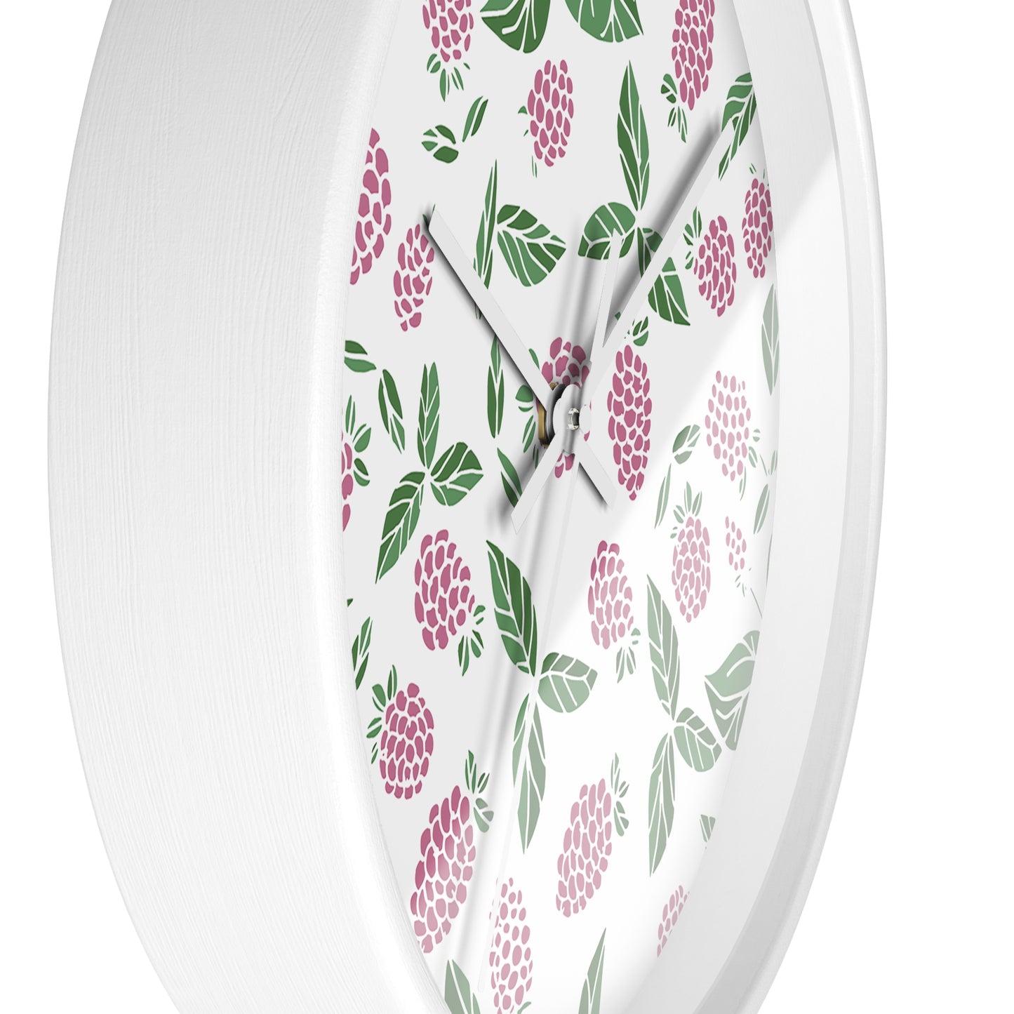 Pink Berry Wall Clock - Select from Black, White or Natural Wood Color
