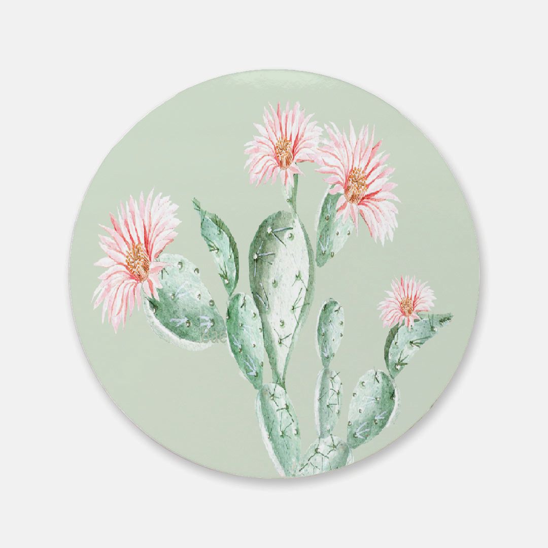 Cactus Flower - Round Hardboard Coaster, Cork Backed - 3.75" x 3.75" - Priced per coaster