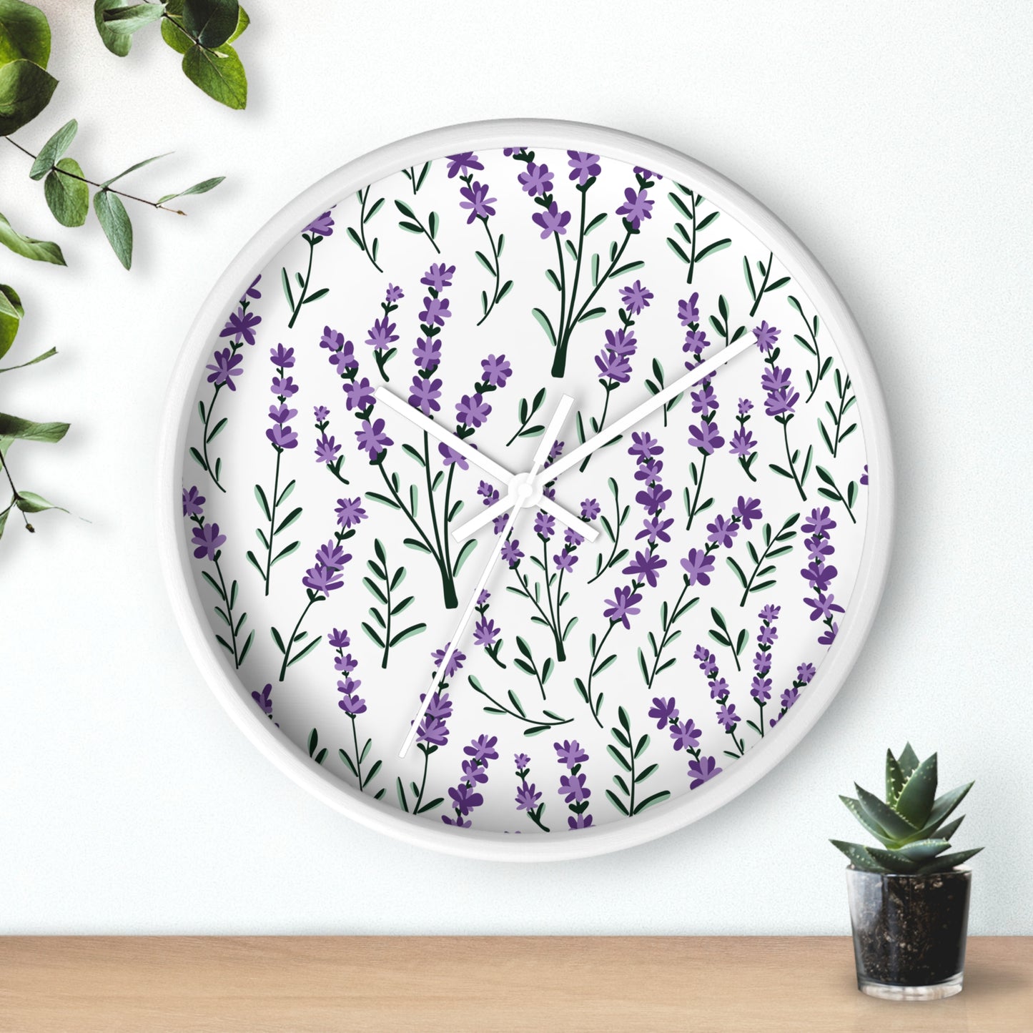 Lavender White Wall Clock - Select from Black, White or Natural Wood Color