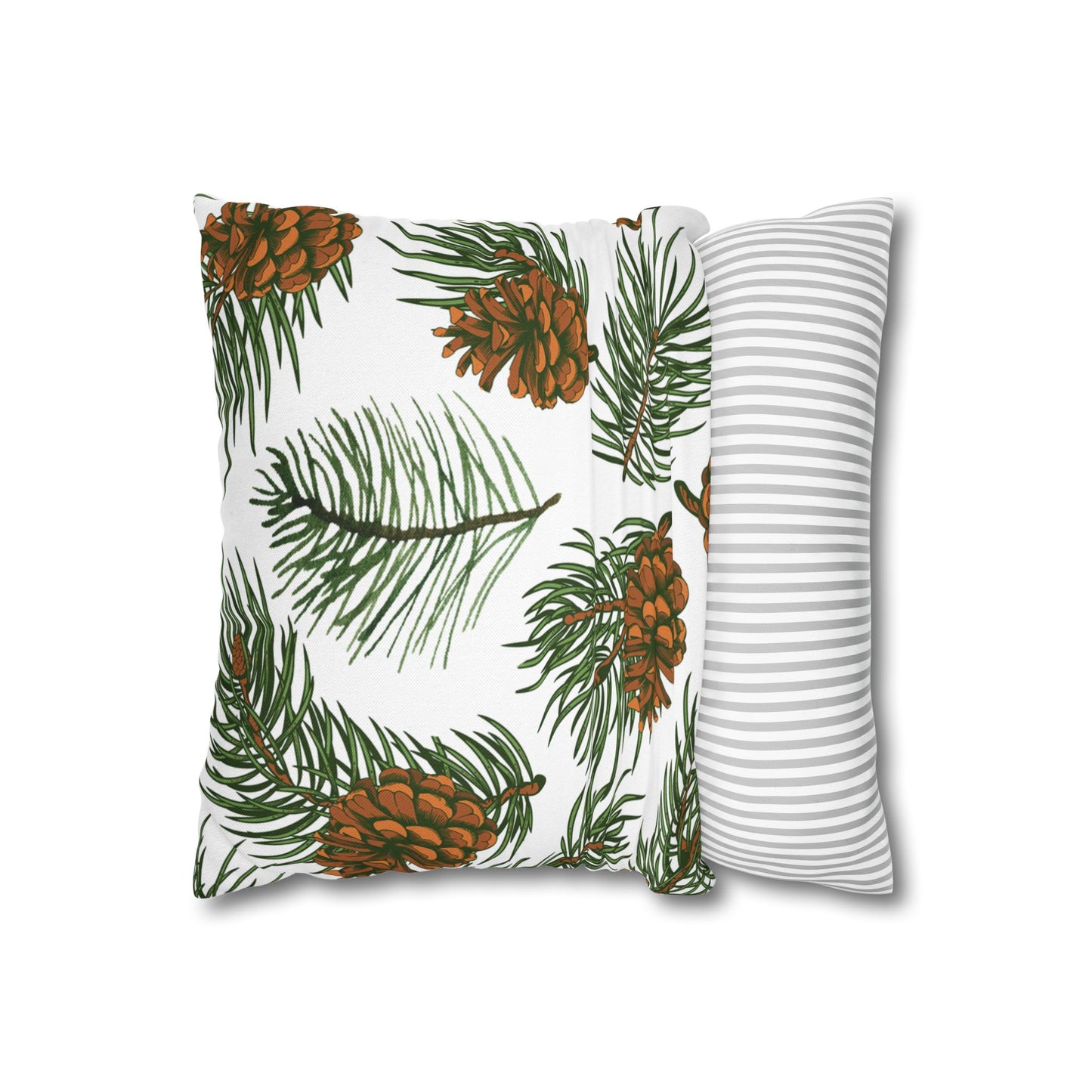 Needles & Cones Printed Square Pillow Cover (no insert) - Multiple Sizes (14"x14", 16"x16", 18"x18", 20"x20"), Includes zipper closure