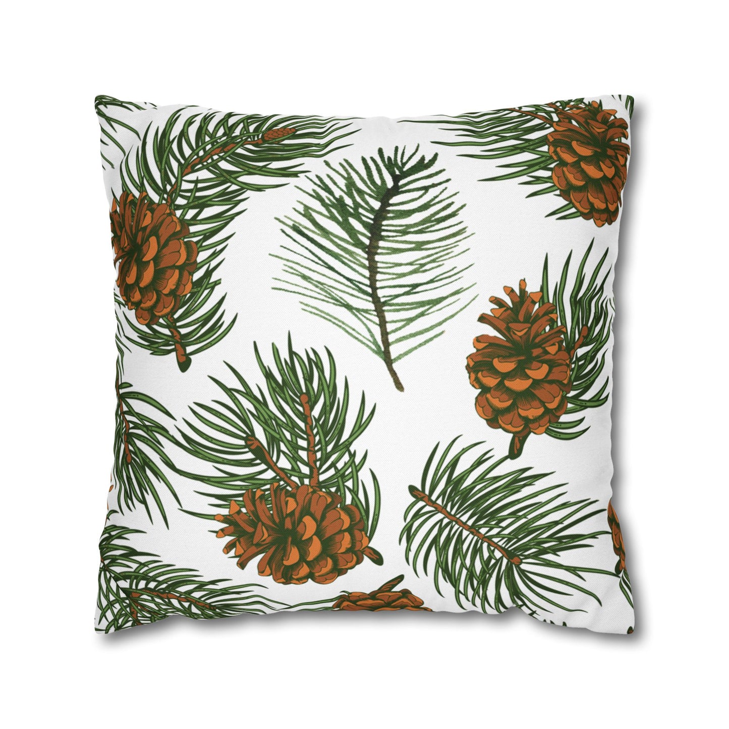 Needles & Cones Printed Square Pillow Cover (no insert) - Multiple Sizes (14"x14", 16"x16", 18"x18", 20"x20"), Includes zipper closure