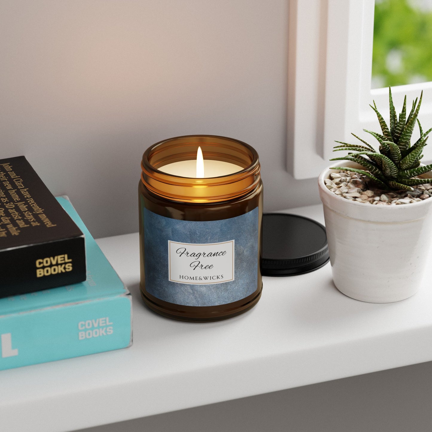 Unscented, Fragrance Free Soy Wax Candle, 9 oz. Amber Jar with Black Lid - Cotton Wicked