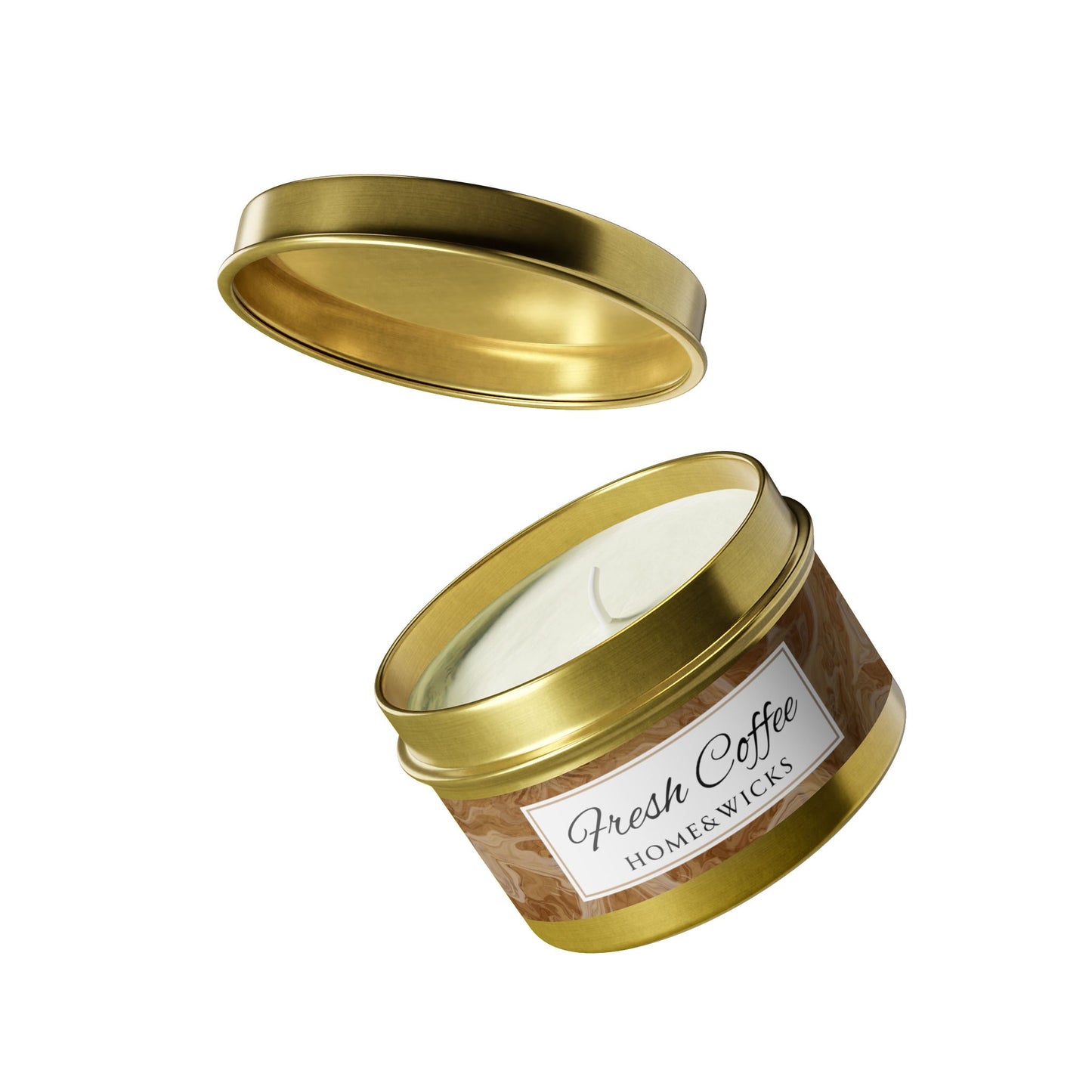 Fresh Coffee Scented Coconut Soy Wax Candle, 4 oz. Gold Tin Jar with Lid - Coffee Lover Candle Gift & Decor, Garamond, Aromatherapy Gift, Relaxing Coffee Candle