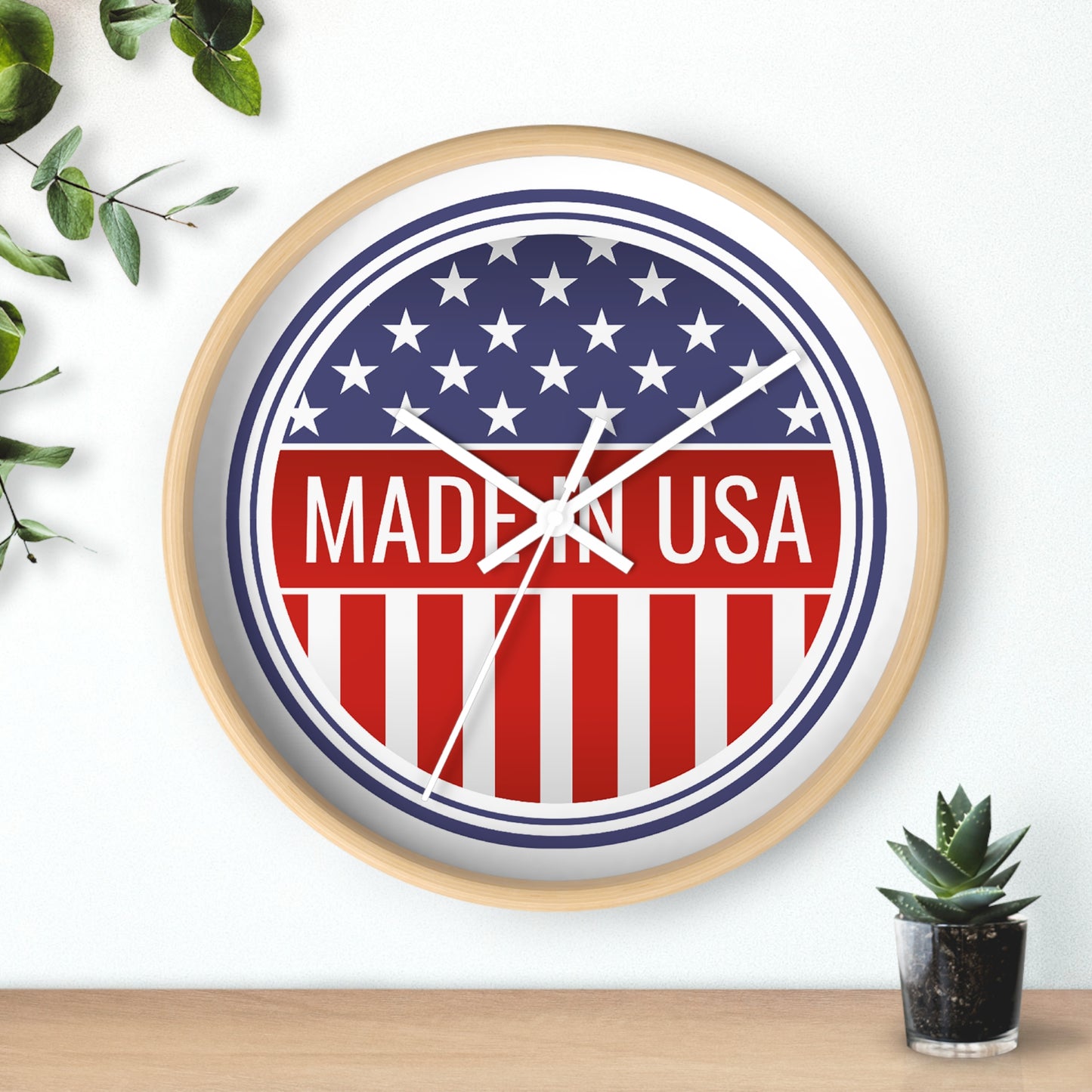 Made in USA Wall Clock - Select from Black, White or Natural Wood Frame Color - Patriotic Wall Clock - Made in USA Design, Home Decor, Americana Gift, Unique Wall Art, Independence Day Decoration