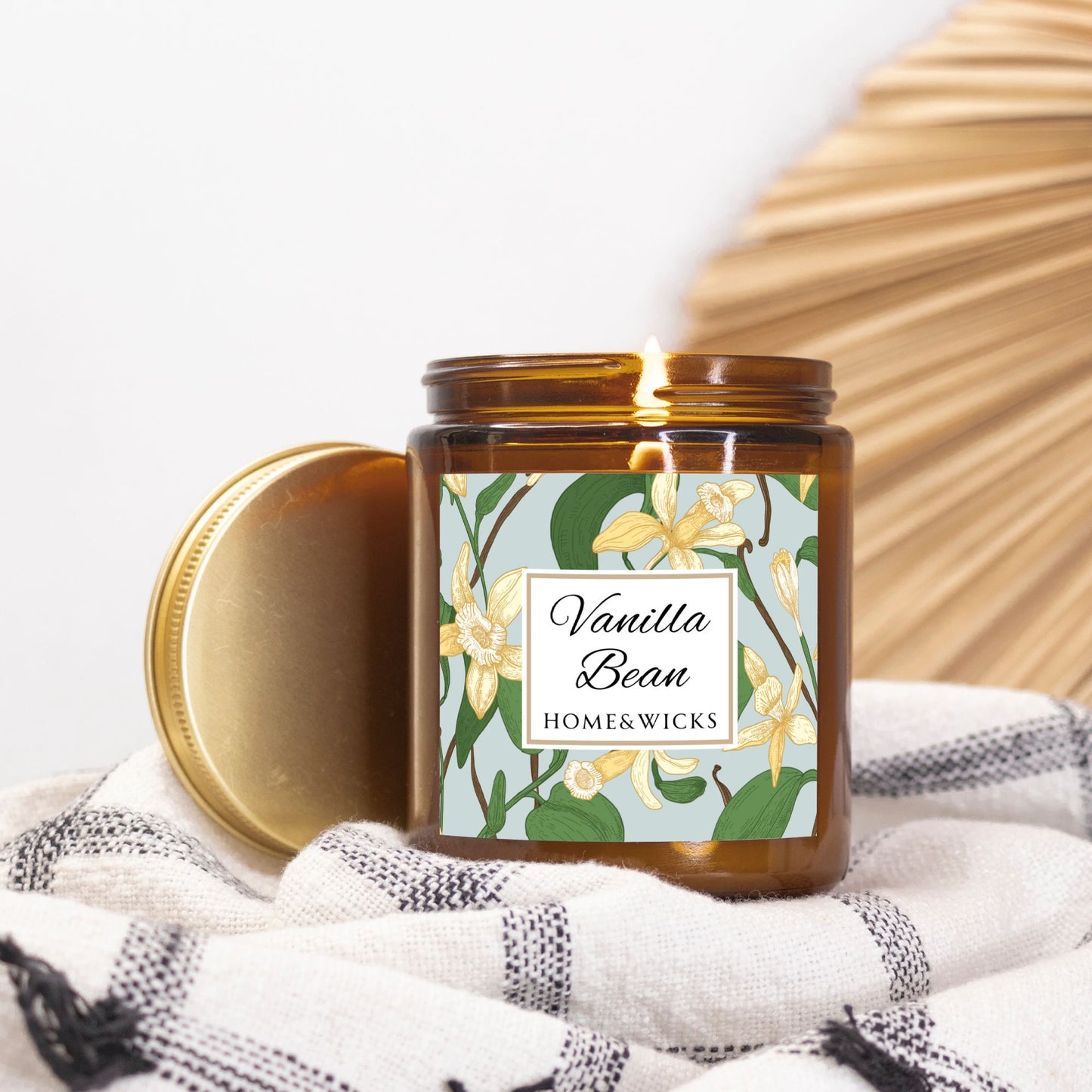 Vanilla Bean Coconut Apricot Wax Candle, 9 oz Amber Jar, Gold Lid - Relaxing Scent, Gift for Her, Vanilla Aromatherapy, Natural Coconut Wax