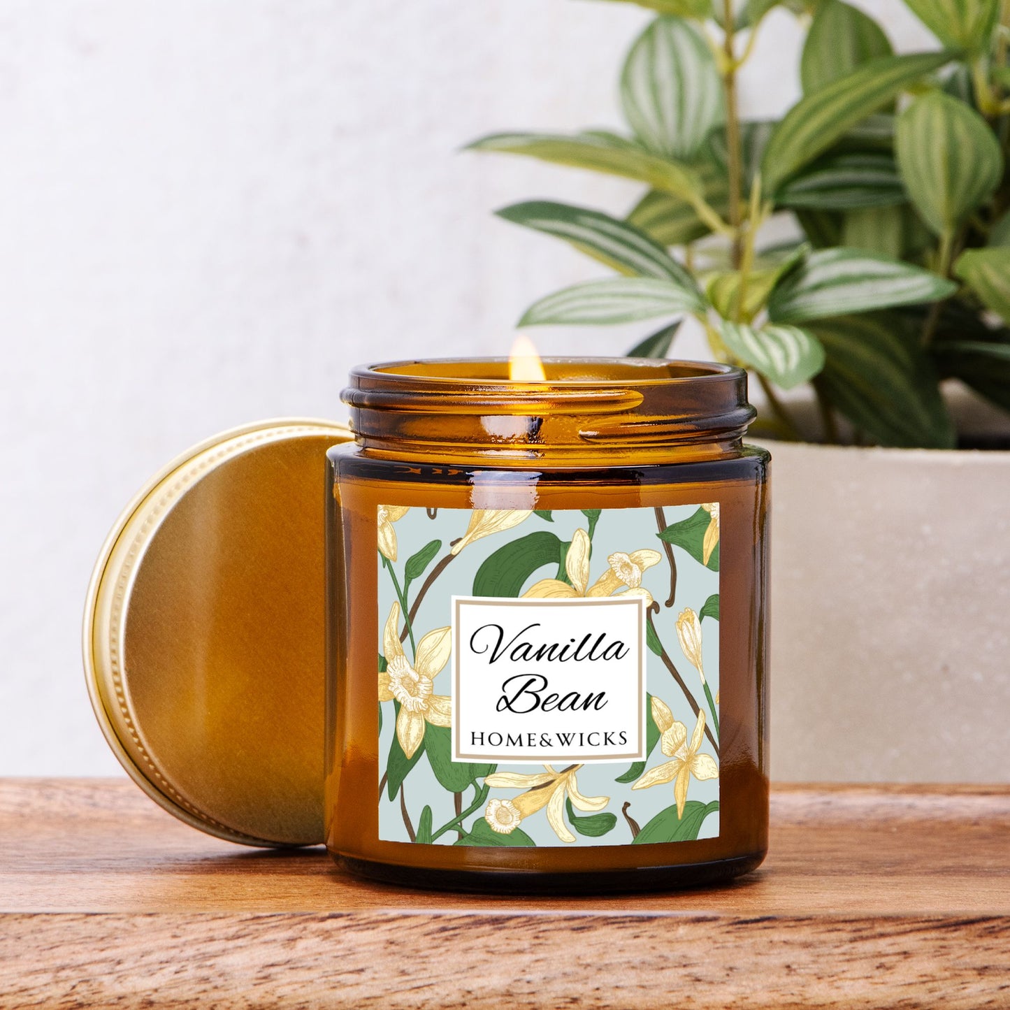 Vanilla Bean Coconut Apricot Wax Candle, 4 oz Amber Jar, Gold Lid - Relaxing Scent, Gift for Her, Vanilla Aromatherapy, Natural Coconut Wax