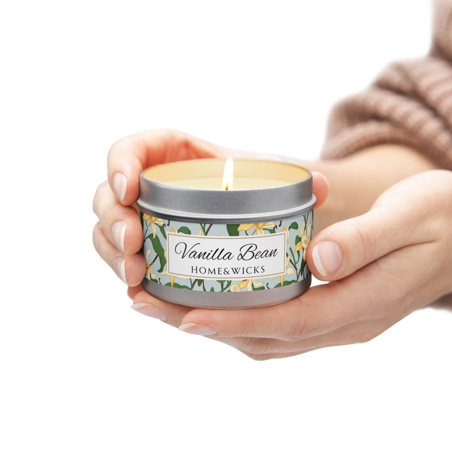 Vanilla Bean Scented Coconut Soy Wax Candle, 8 oz. Silver Tin Jar with Lid - Relaxing Vanilla Candle, Gift for Her, Vanilla Aromatherapy