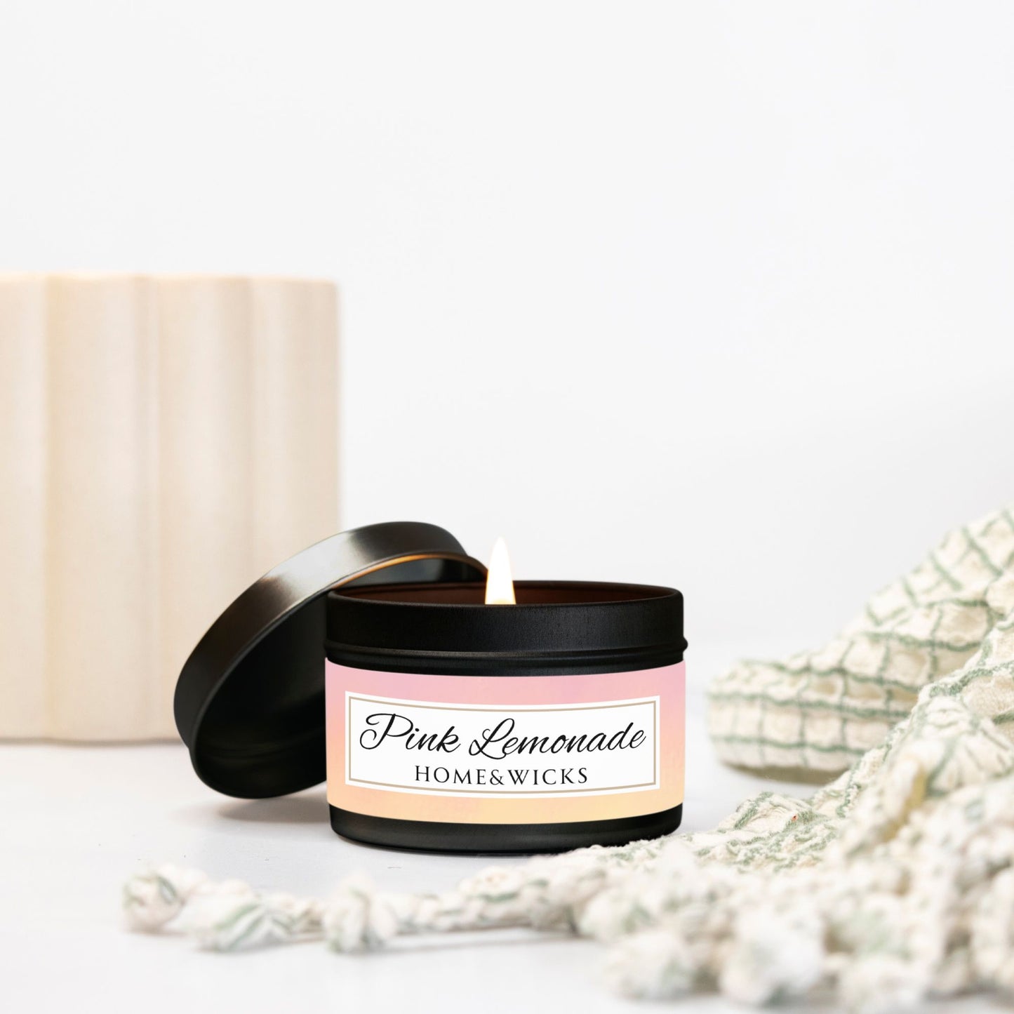 Pink Lemonade Coconut Soy Wax Candle, 4 oz. Black Tin Jar with Lid - Fruity Scented Candle, Gourmand Candle, Summer Decor