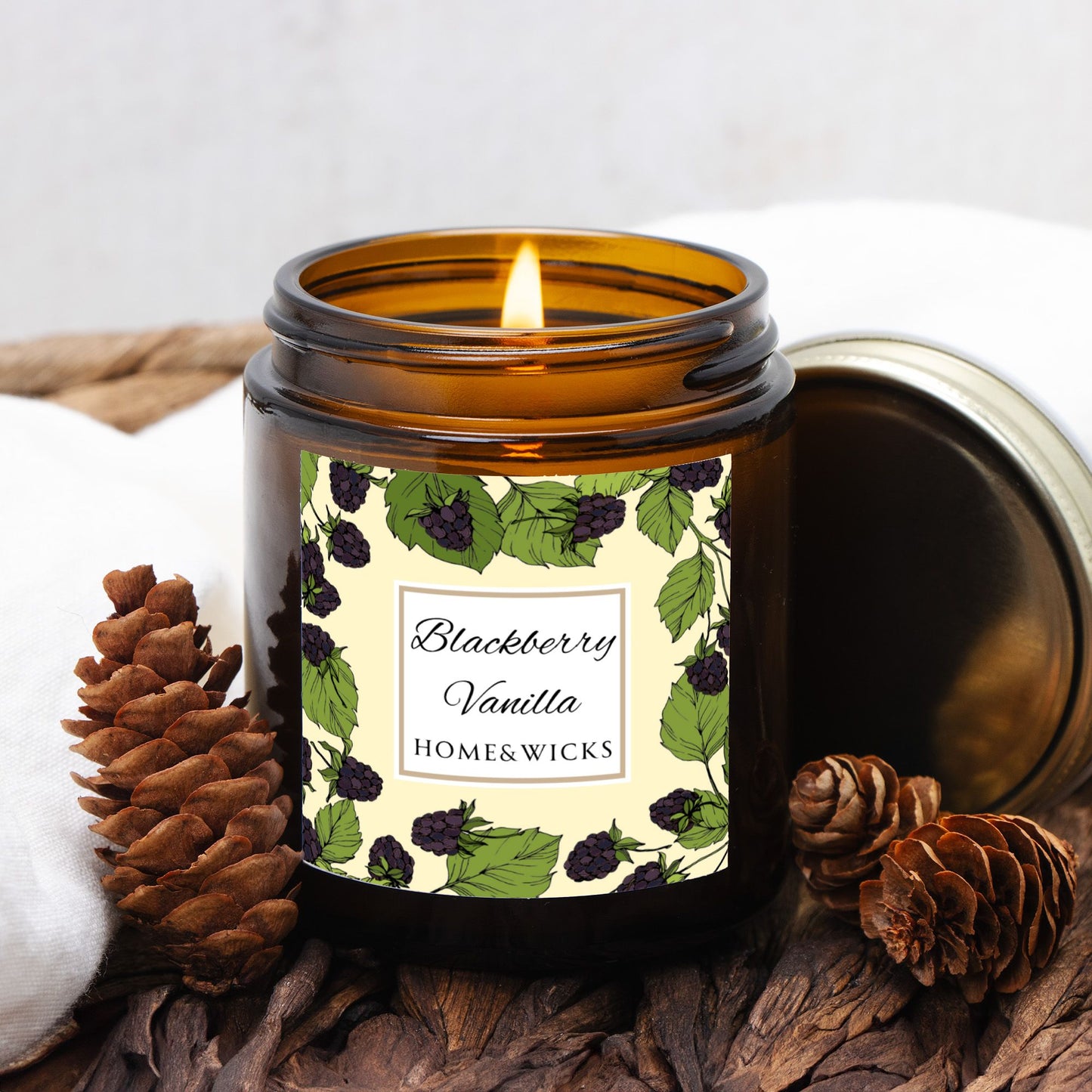 Blackberry Vanilla Coconut Apricot Wax Candle, 4 oz Amber Jar, Gold Lid- Fruity Scented Candle, Fruit Decor Gift, Cozy Aromatherapy