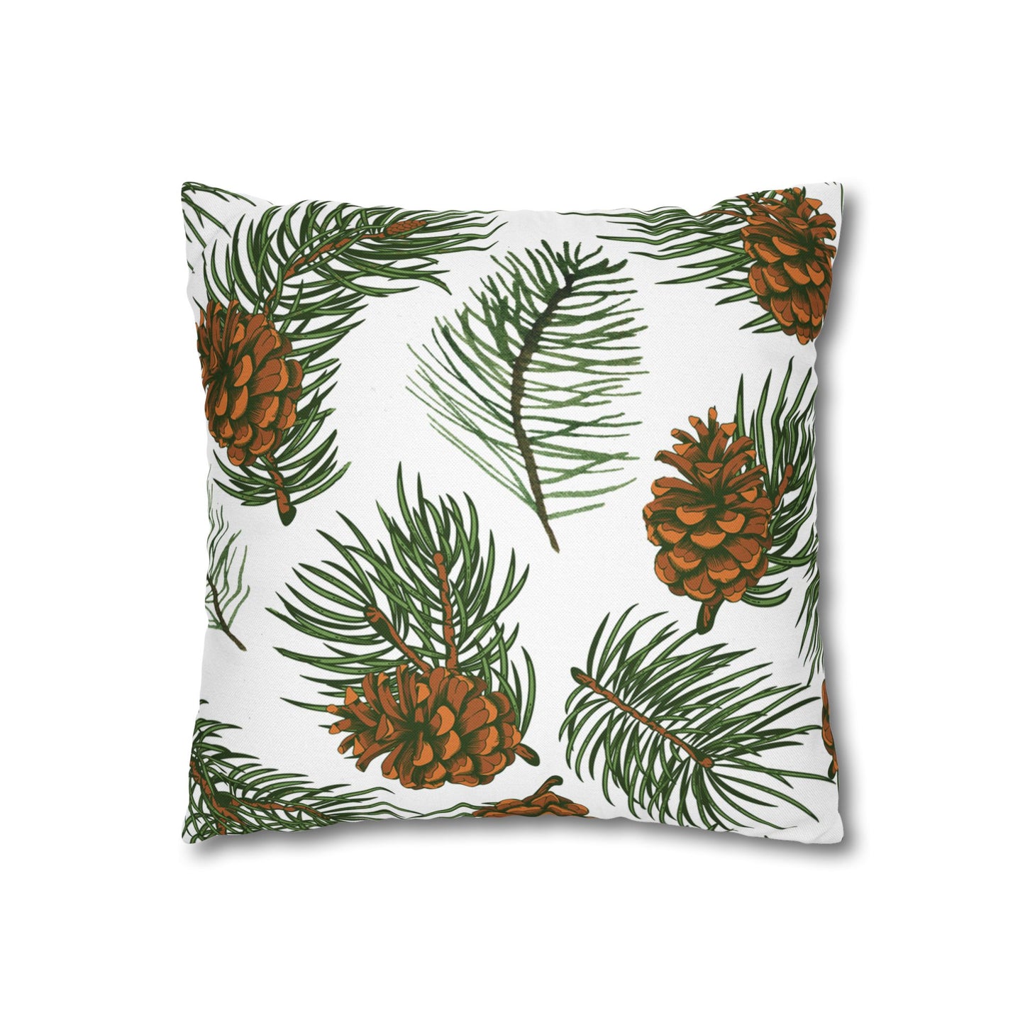 Needles & Cones Printed Square Pillow Cover (no insert) - Multiple Sizes (14"x14", 16"x16", 18"x18", 20"x20"), Includes zipper closure