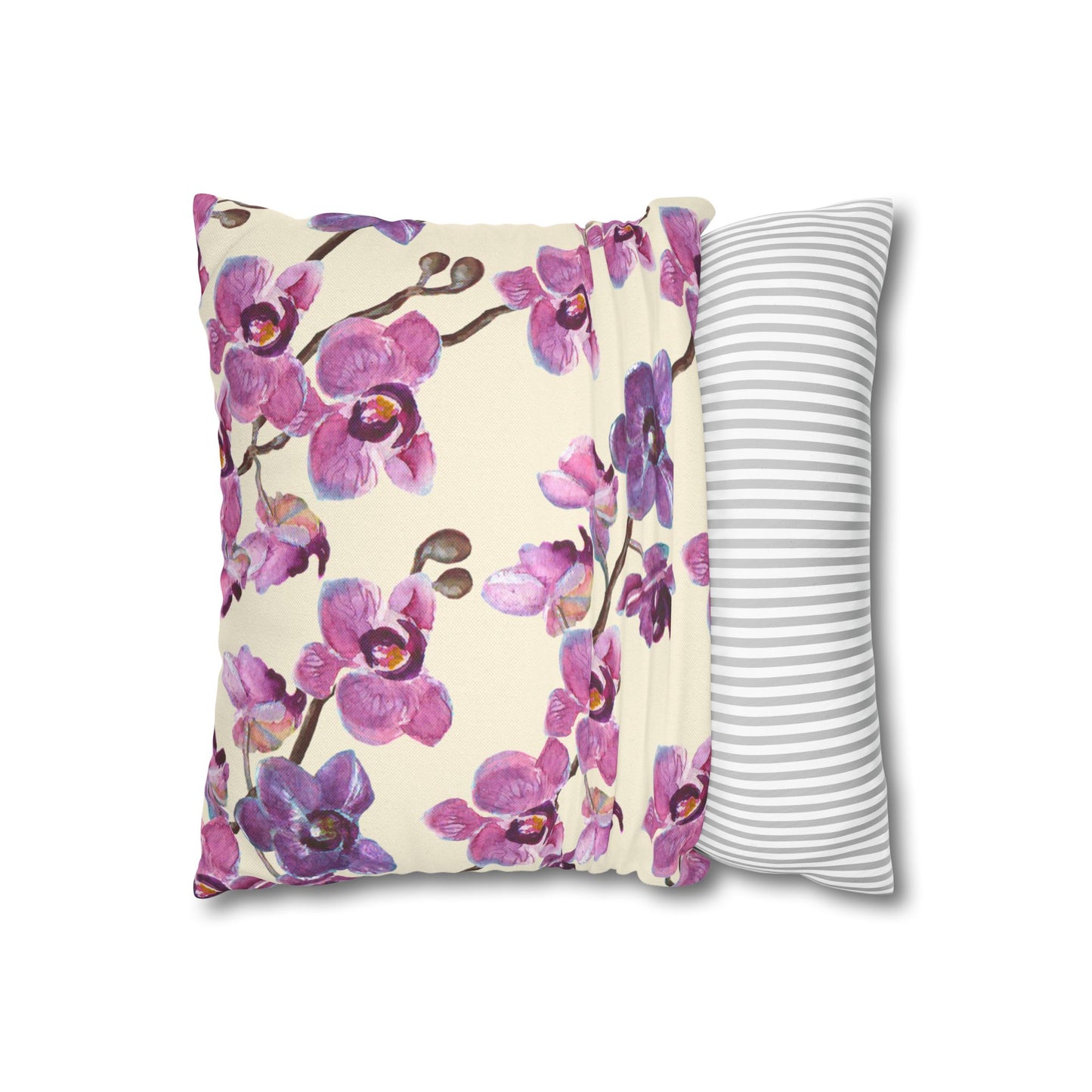 Vanilla Orchid Printed Square Pillow Cover (no insert) - Multiple Sizes (14"x14", 16"x16", 18"x18", 20"x20"), Includes zipper closure