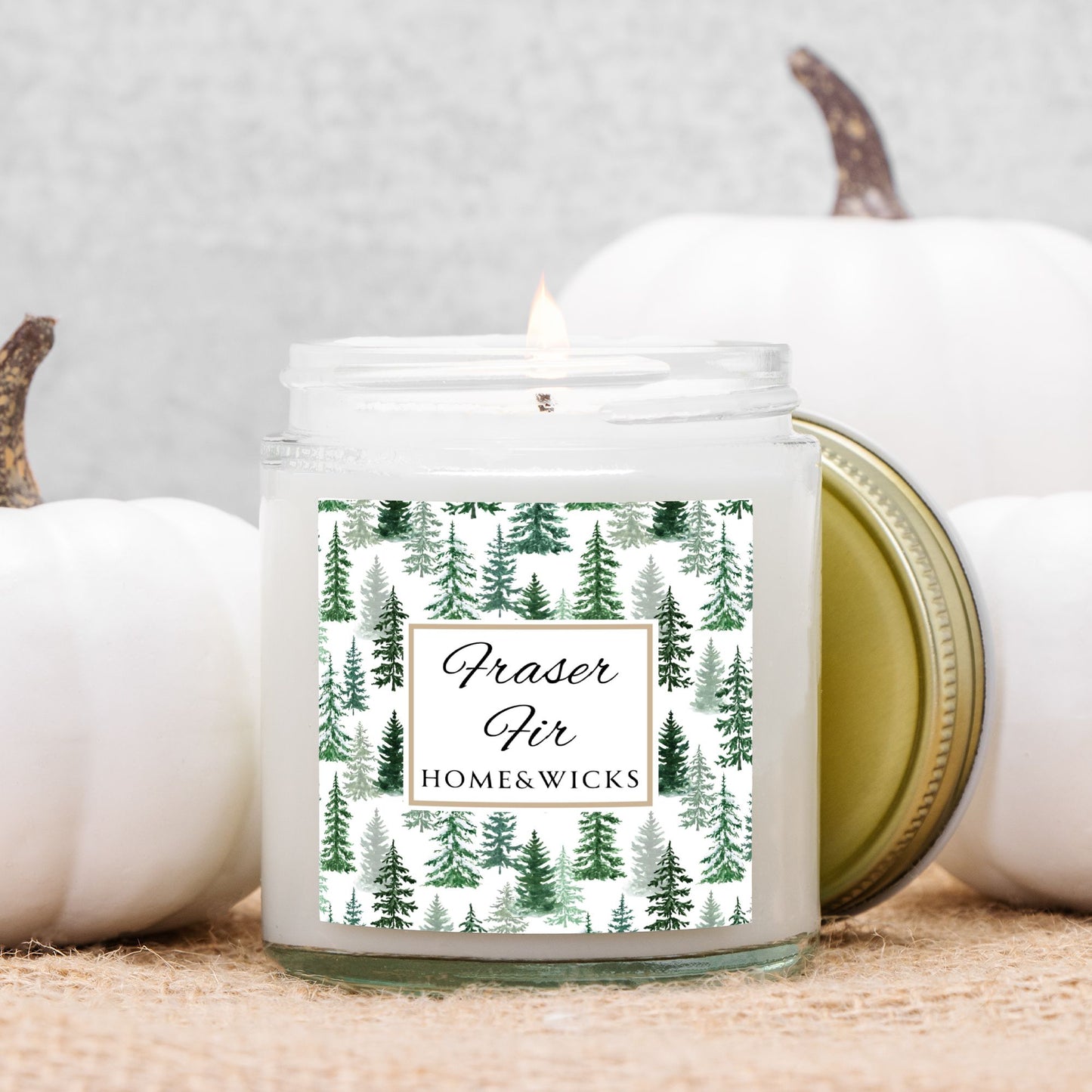 Fraser Fir Scented 4 oz. Coconut Apricot Wax Candle, Clear Jar with Gold Lid, Cotton Wick - Christmas Candle, Holiday Decor, Winter Candle