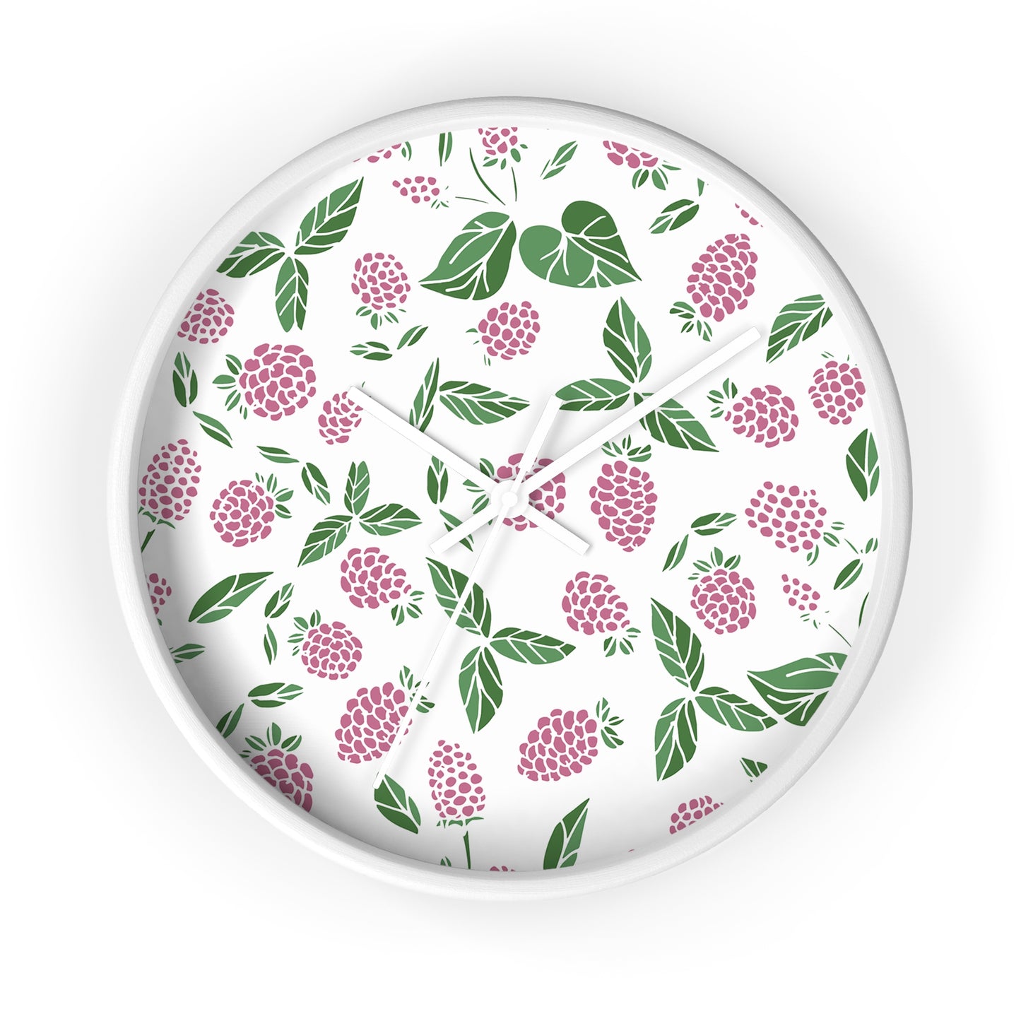 Pink Berry Wall Clock - Select from Black, White or Natural Wood Color