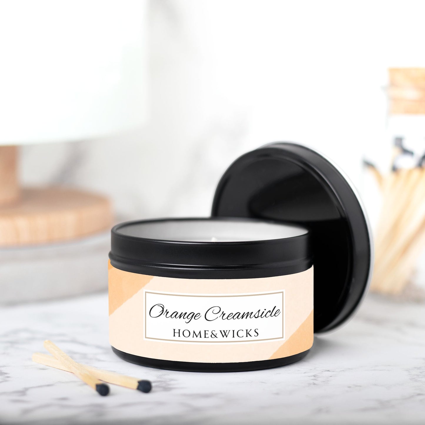 Orange Creamsicle Coconut Soy Wax Candle, 8 oz. Black Tin Jar with Lid - Summer Candle, Orange Scented Candle, Gourmand Scented Candle