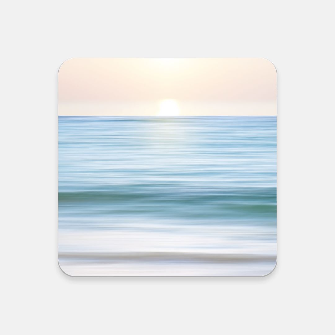 Coastal Cottage Sunset - Square Hardboard Coaster, Cork Backed -3.75"x 3.75" - Perfect for Coastal Home Decor & Gifts - Priced per coaster