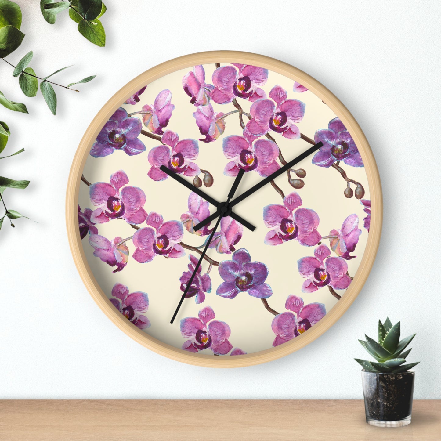 Vanilla Orchid Wall Clock - Select from Black, White or Natural Wood Color