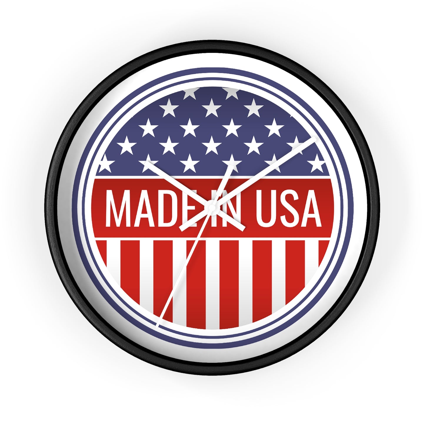 Made in USA Wall Clock - Select from Black, White or Natural Wood Frame Color - Patriotic Wall Clock - Made in USA Design, Home Decor, Americana Gift, Unique Wall Art, Independence Day Decoration
